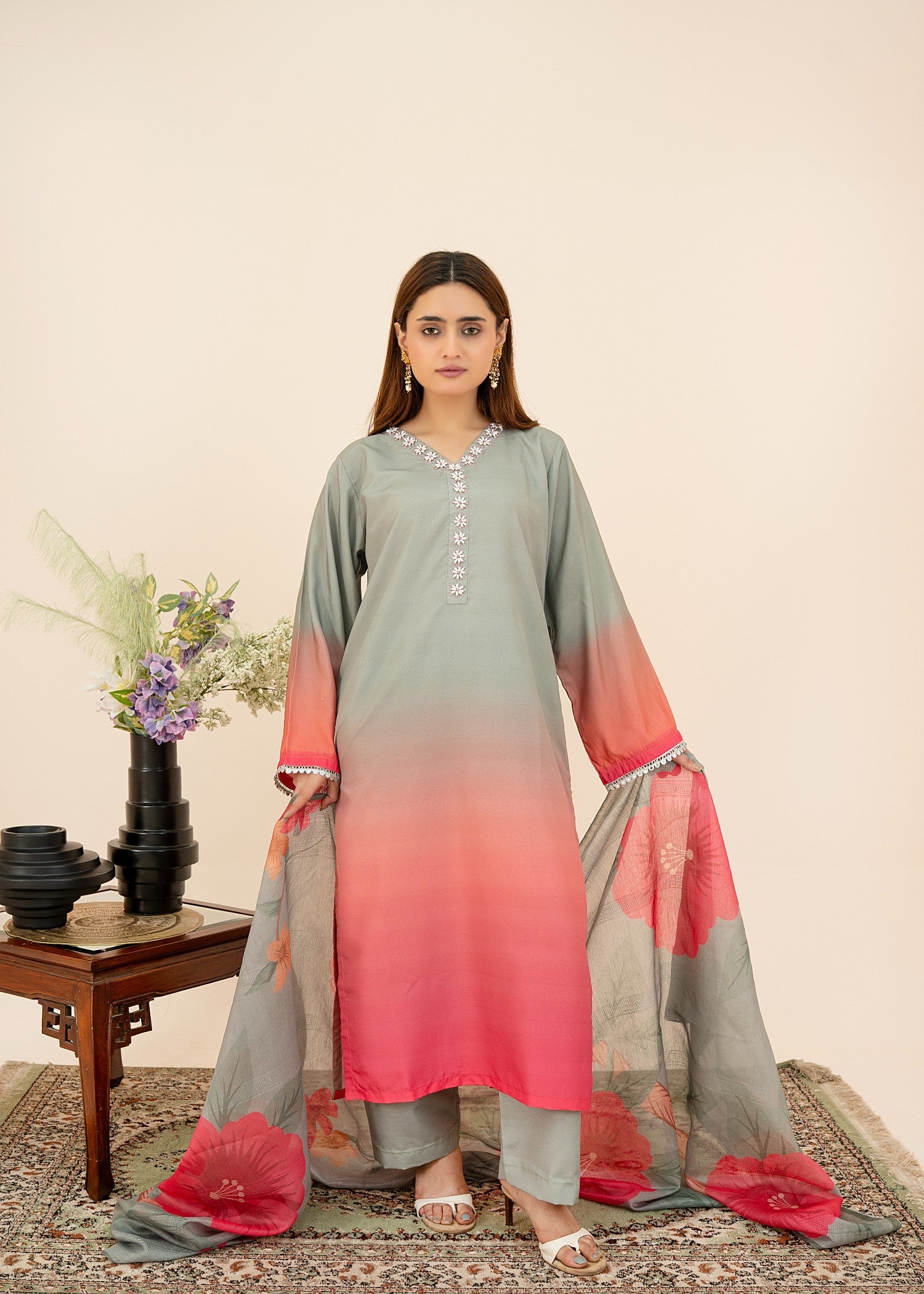 grip Kurta Set in Grey