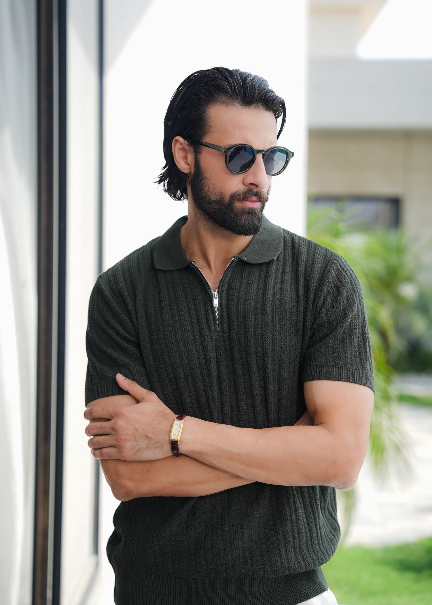 cotton Polo Shirt in Bottle green