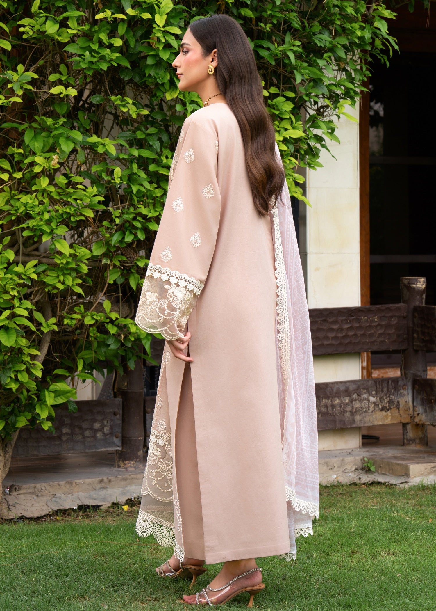 lawn Kurta Set in Rose pink