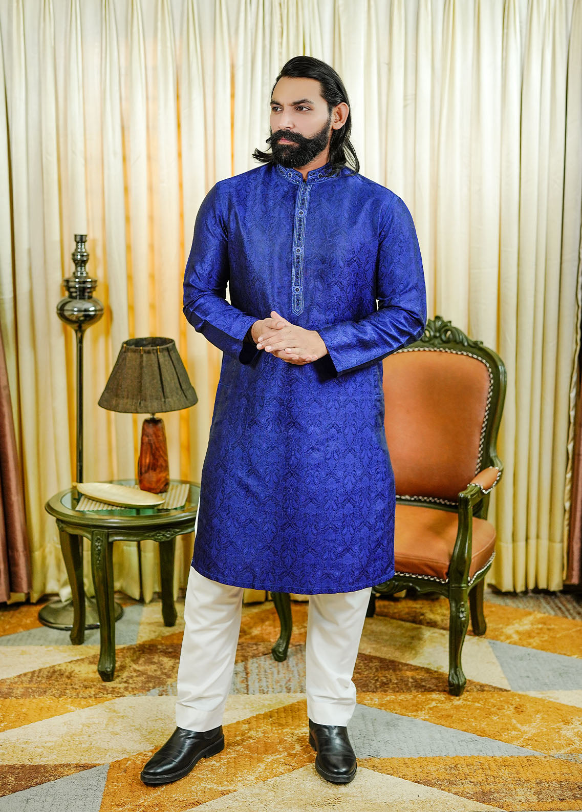 traditional jamawar Kurta in Blue
