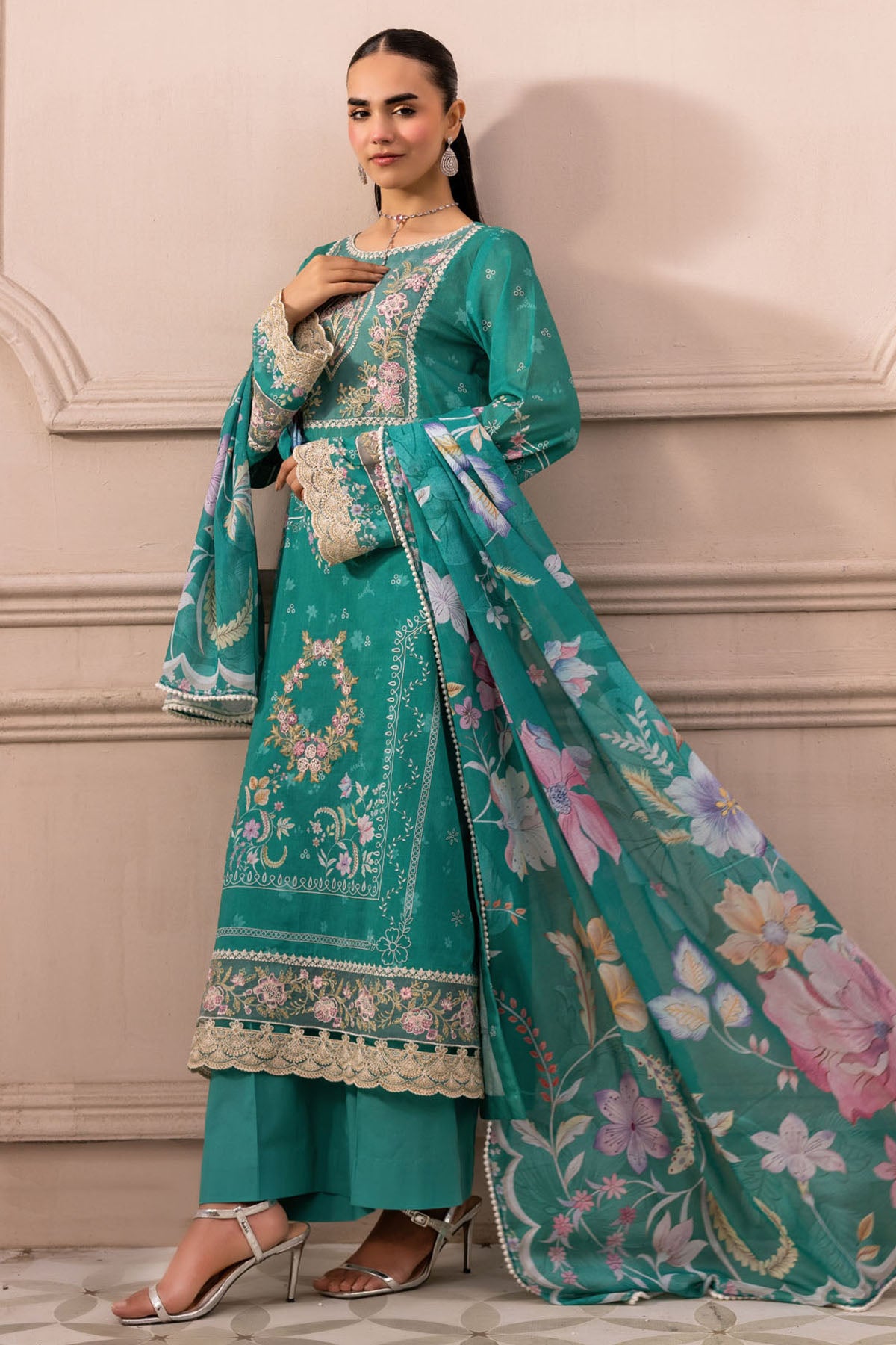 lawn Kurta Set in Teal