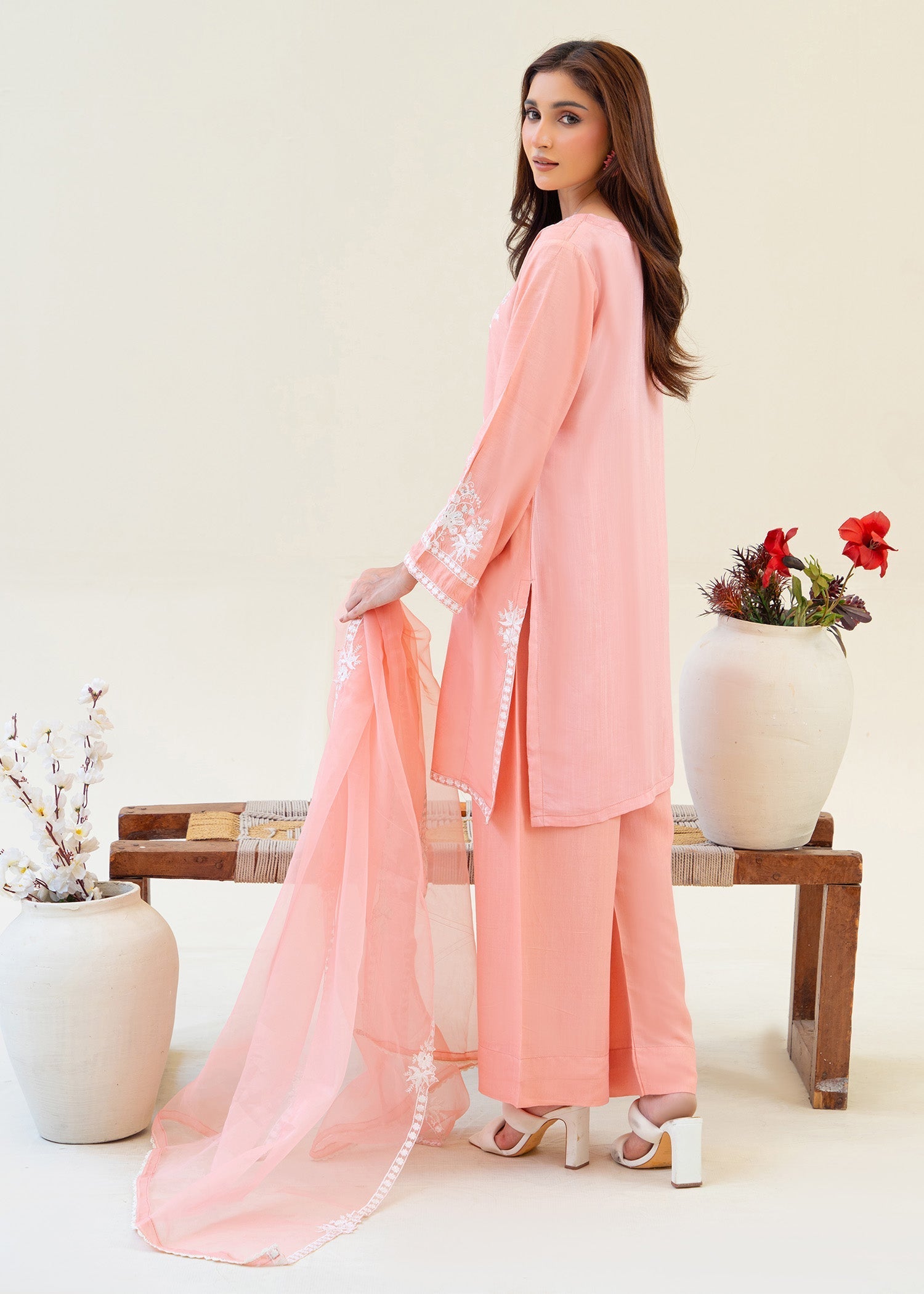 viscose raw silk Kurta Set in Baby pink