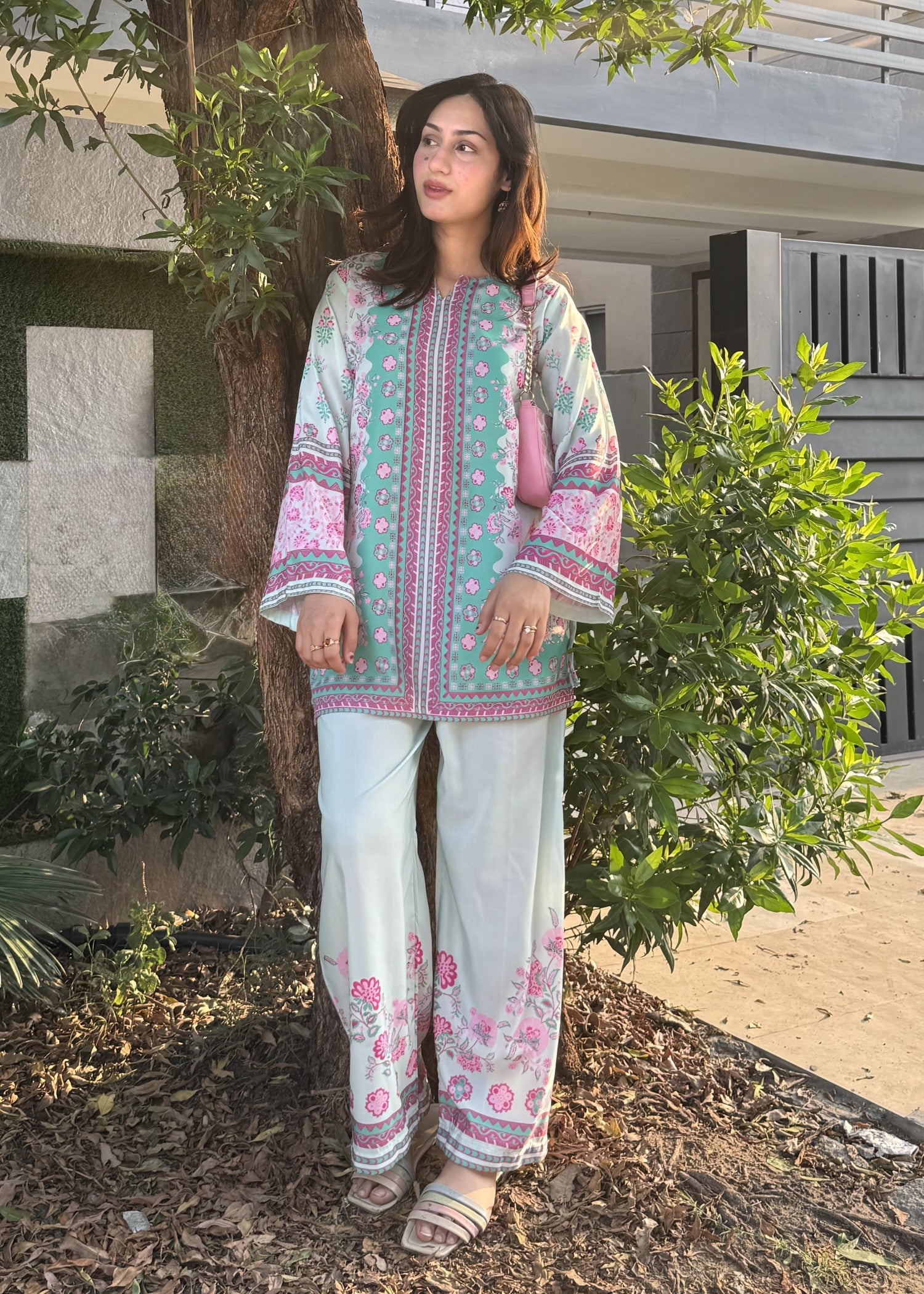 poly lawn Co Ord Sets in Sky blue
