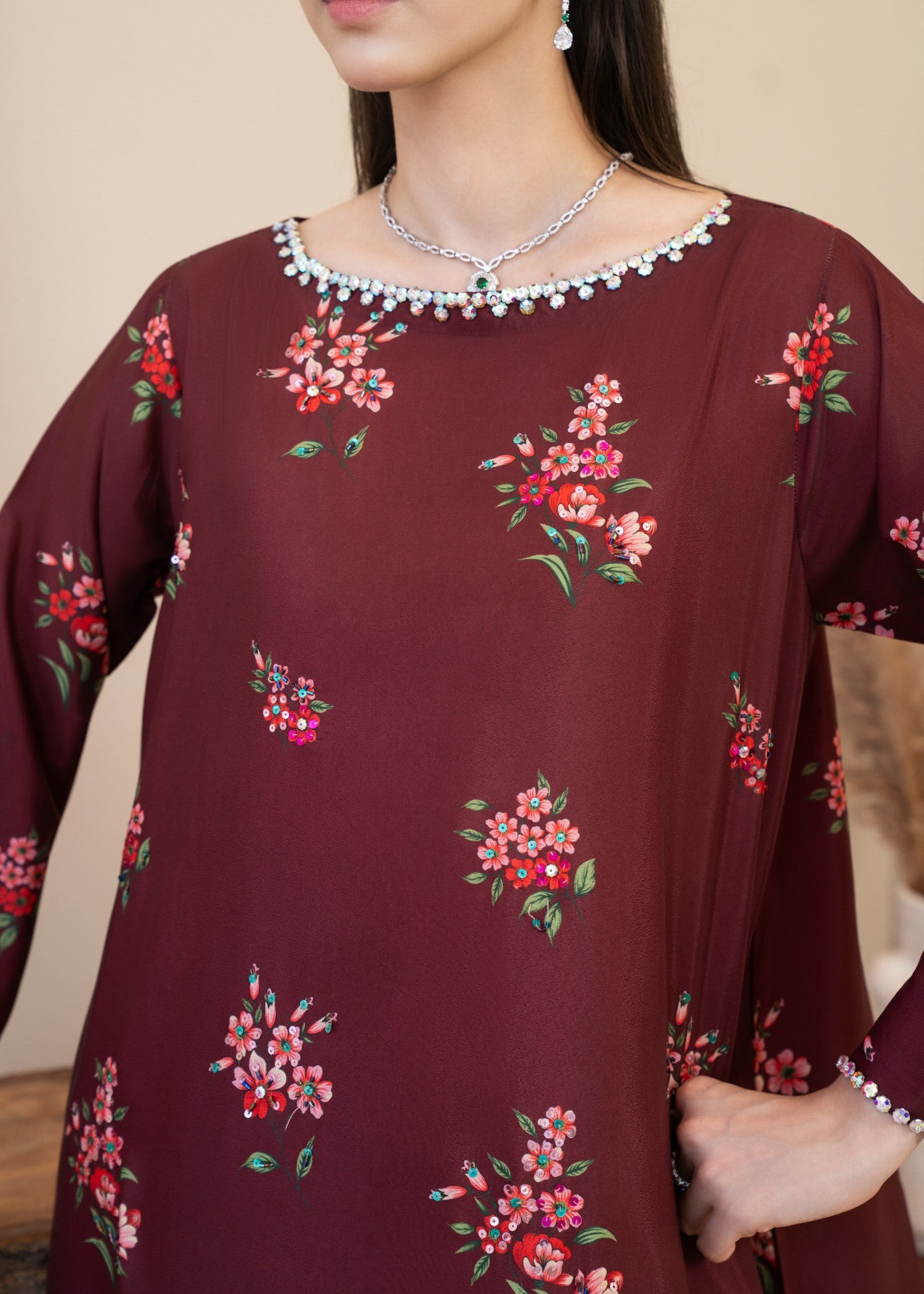 silk grip Kurta Set in Blood red, salmon pink, carnation pink