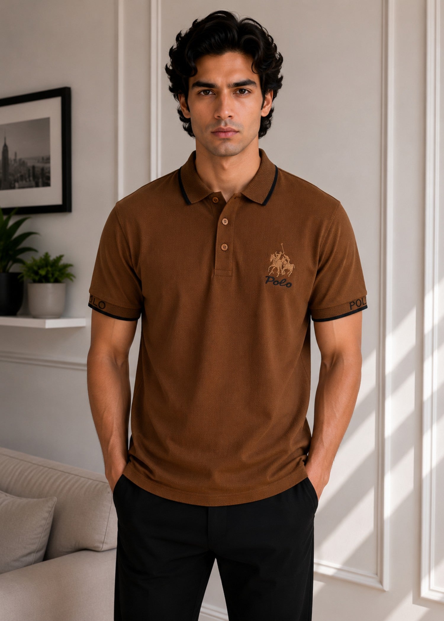 cotton Polo Shirt in Maple brown
