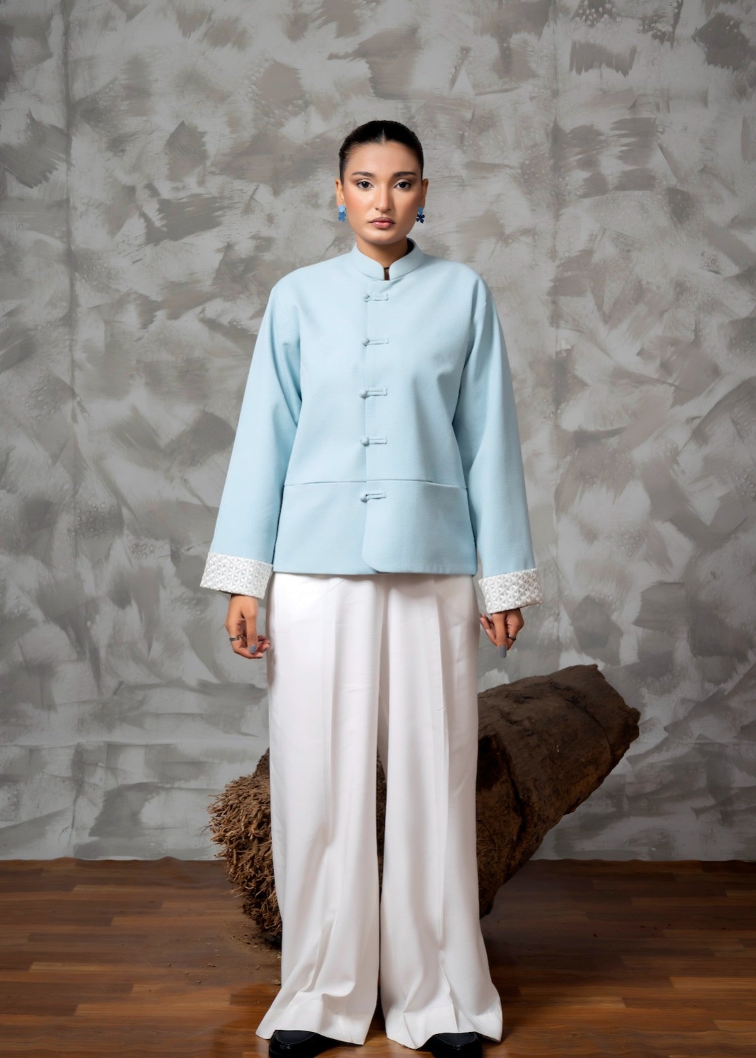 cotton pique Coat in Powder blue