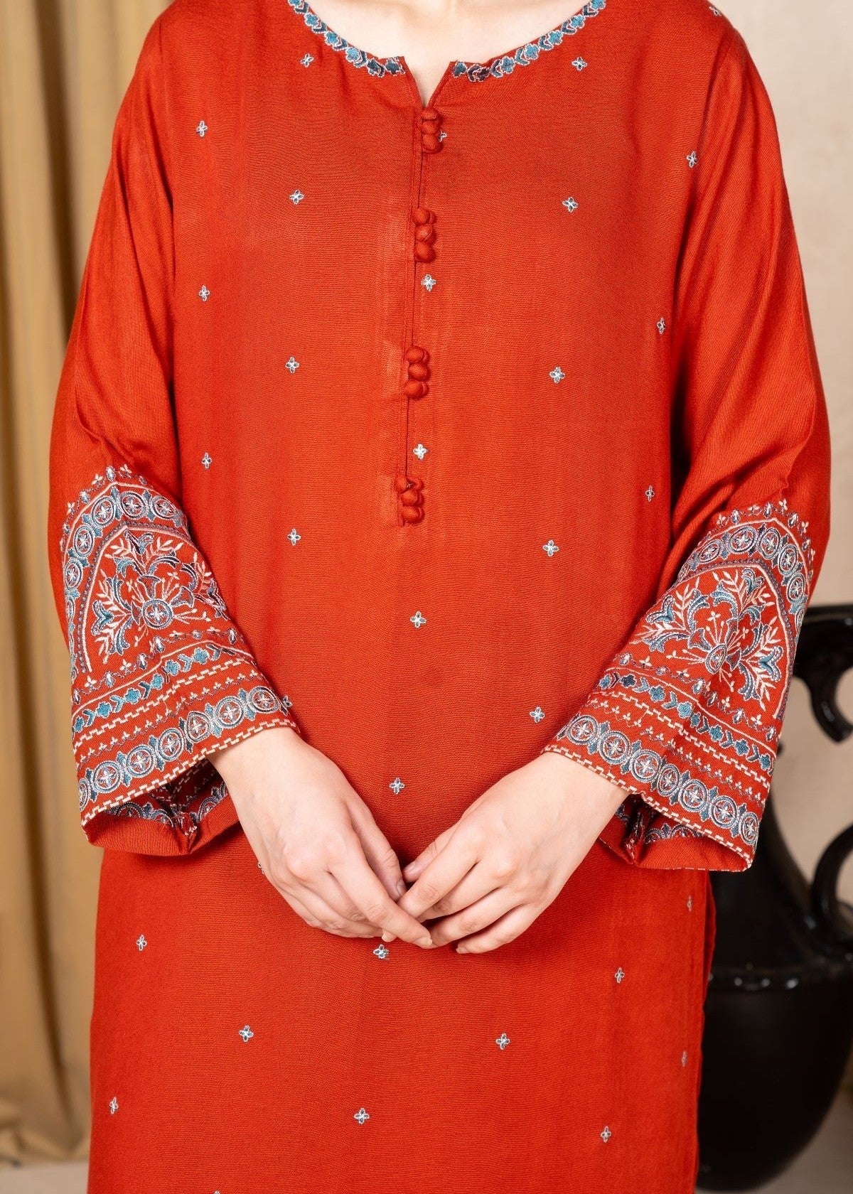 karandi Kurta Set in Rust orange