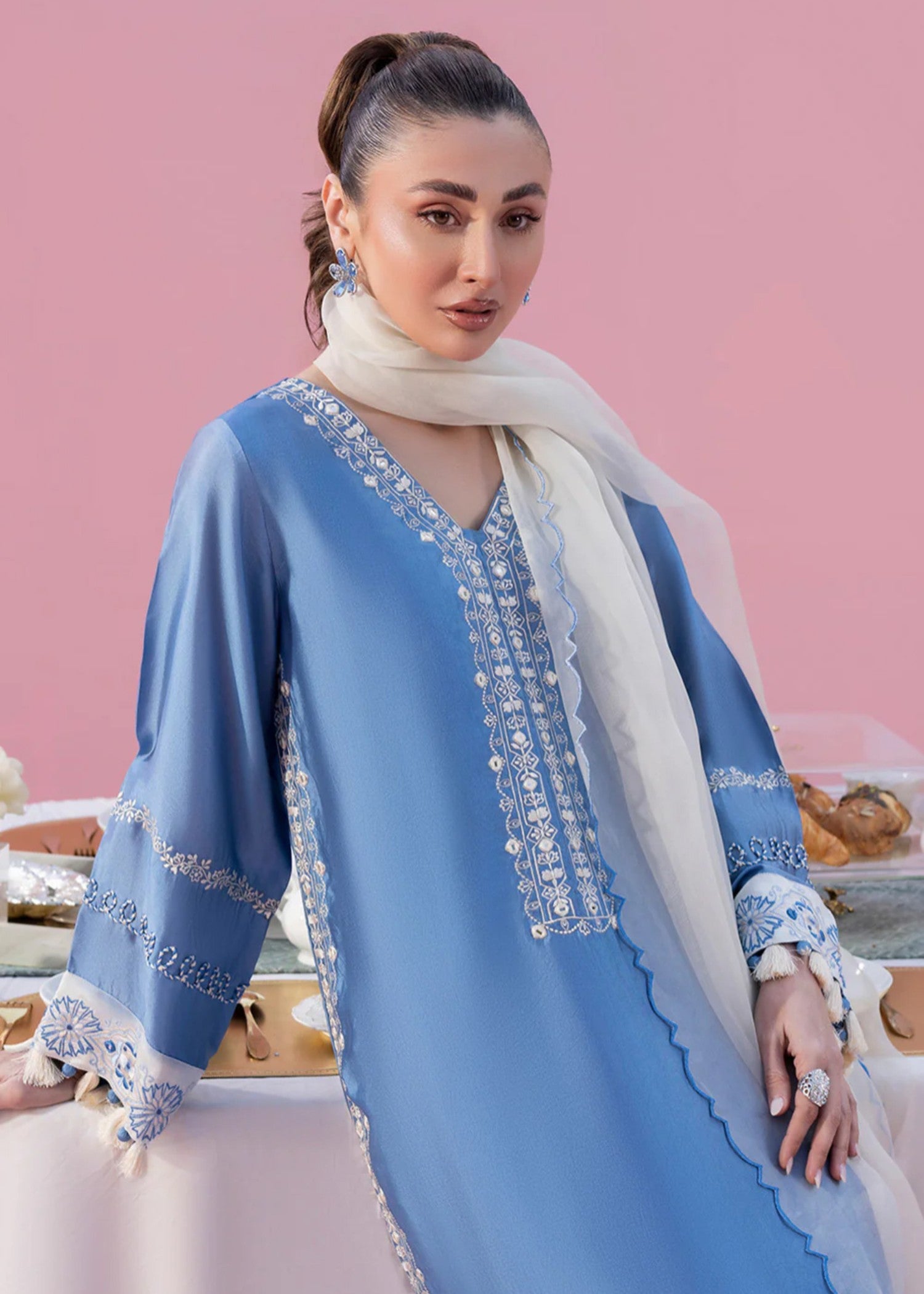 cotton silk Kaftan in Sky blue