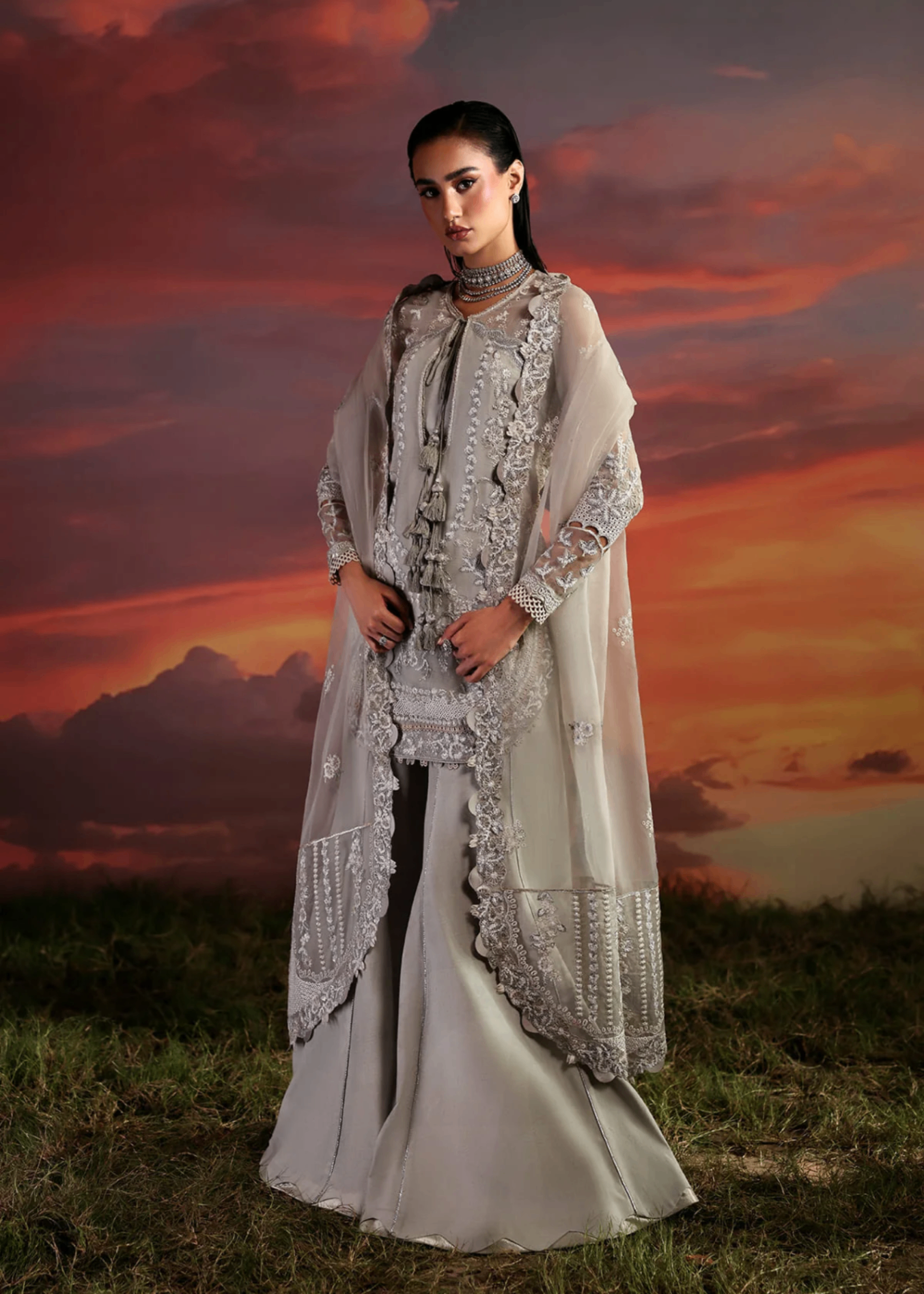 chiffon Sharara in Ash grey