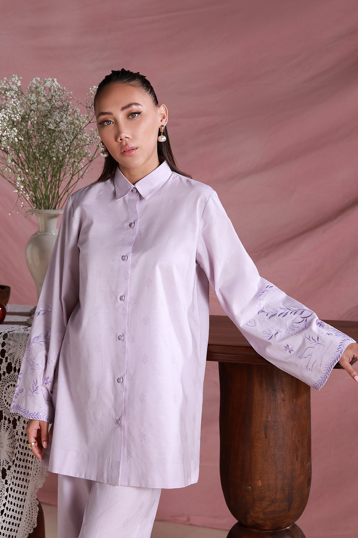 brochea jacquard Kurta Set in Lilac