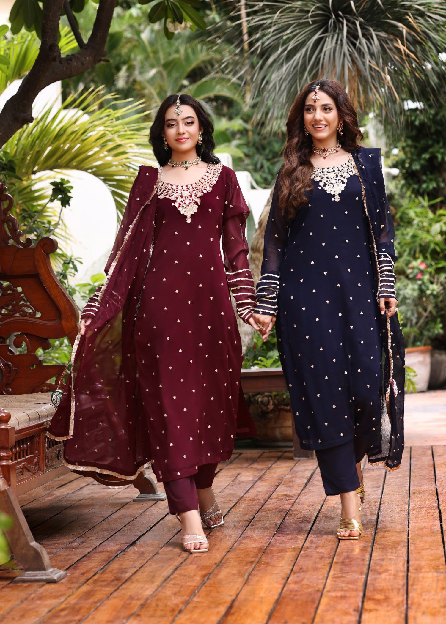 pk chiffon Pishwas in Maroon