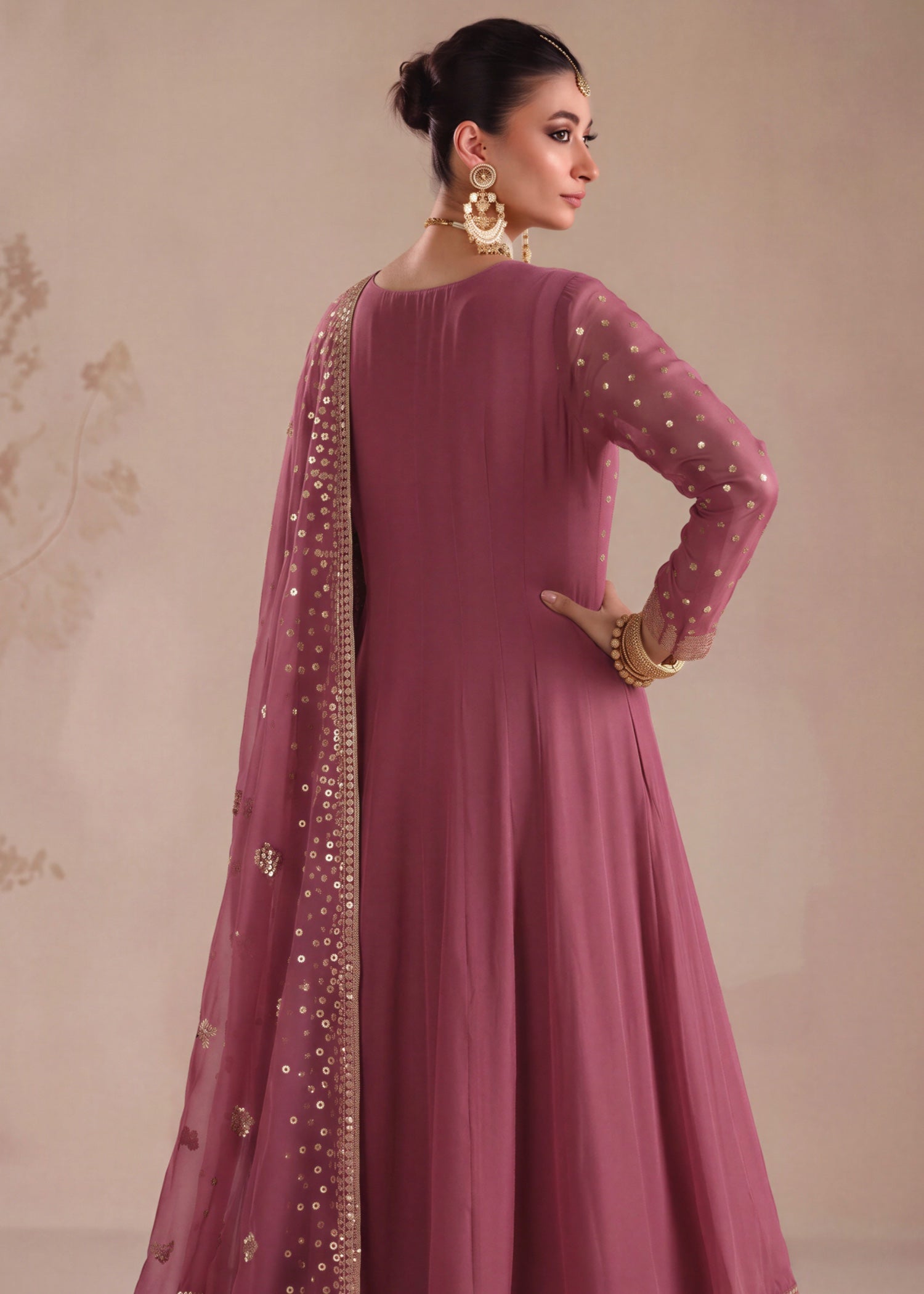 chiffon Pishwas in Zinnia pink