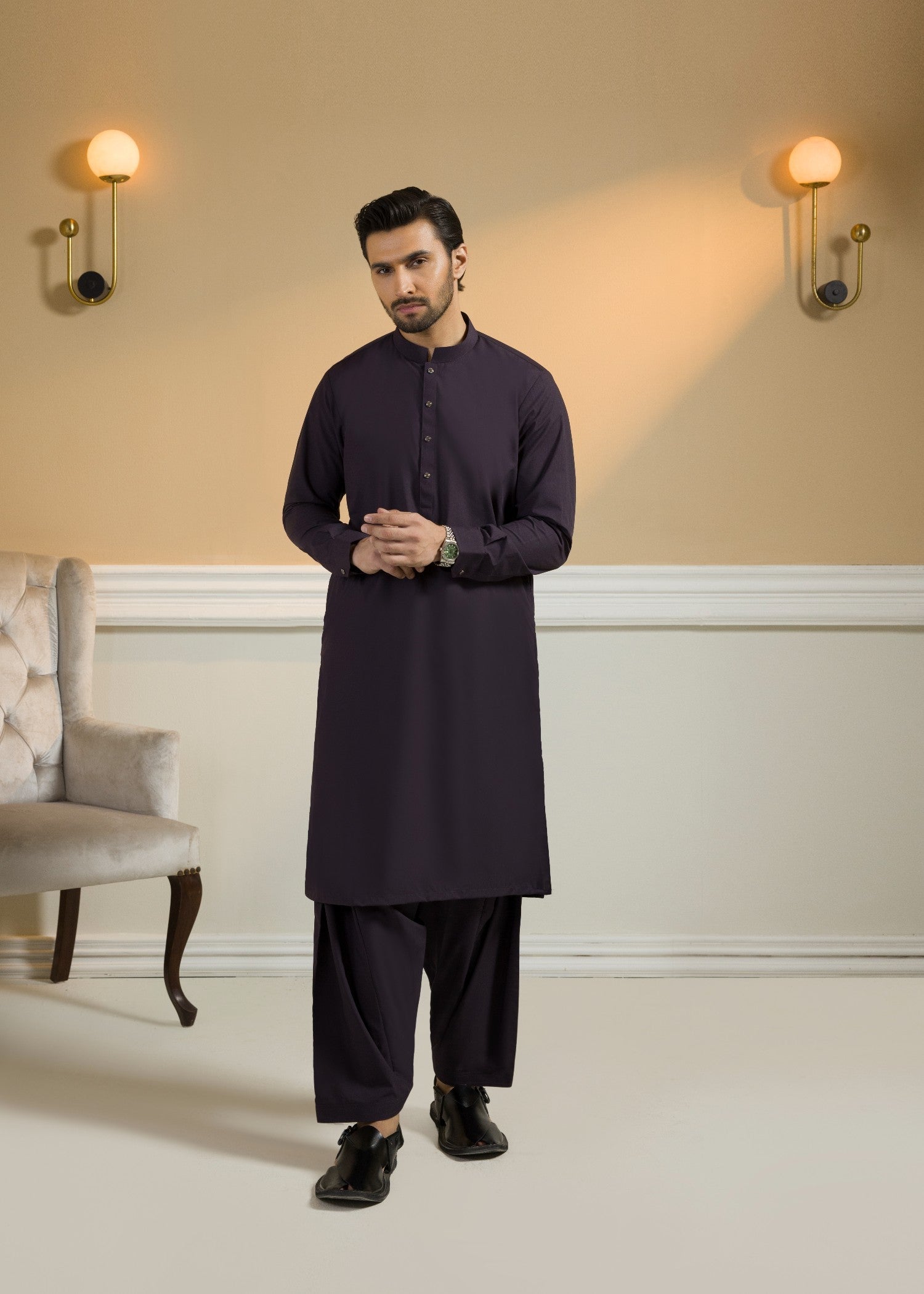 poly viscose Shalwar Kameez in Deep purple