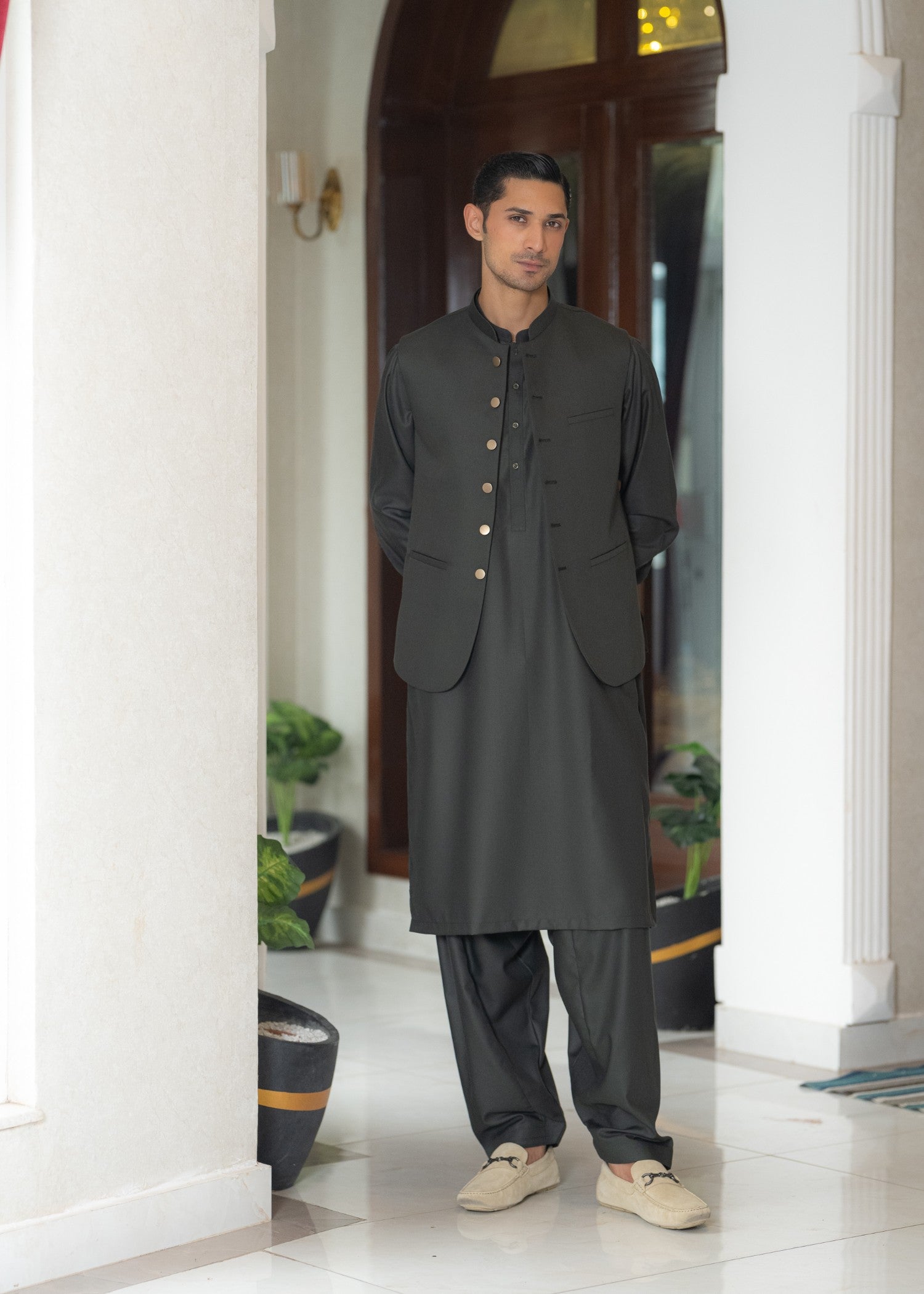 rayon Waistcoat in Forest green