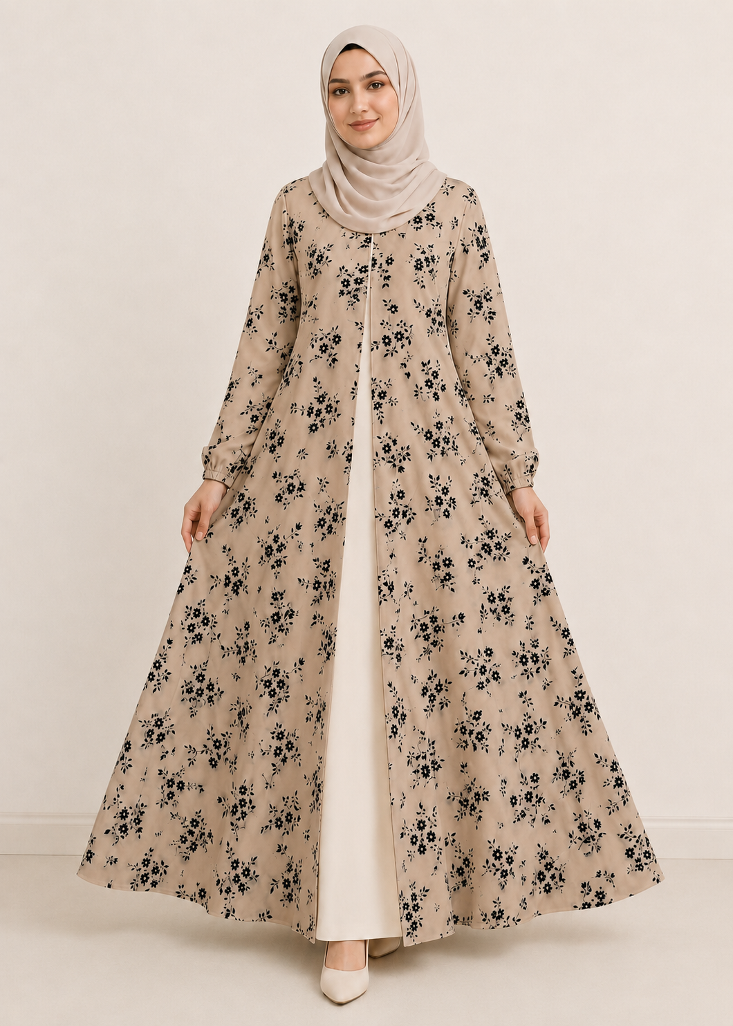 crepe georgette Abaya in Beige