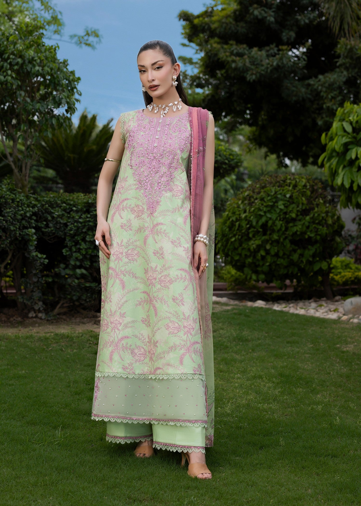 lawn Unstitched in Pistachio green