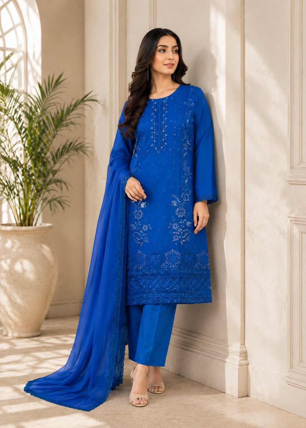 cotton Kurta Set in Royal blue