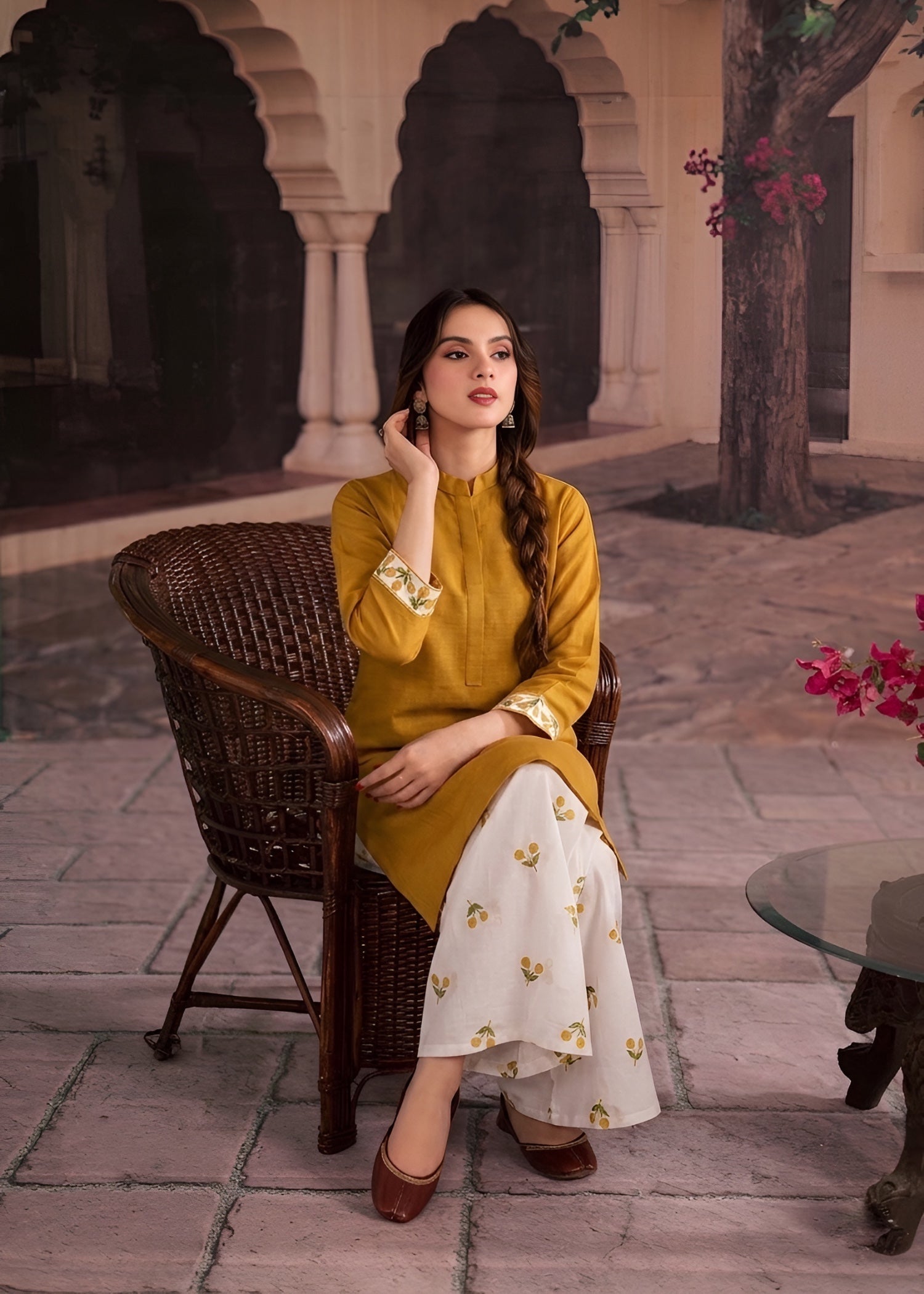 cotton Kurta Set in Saffron