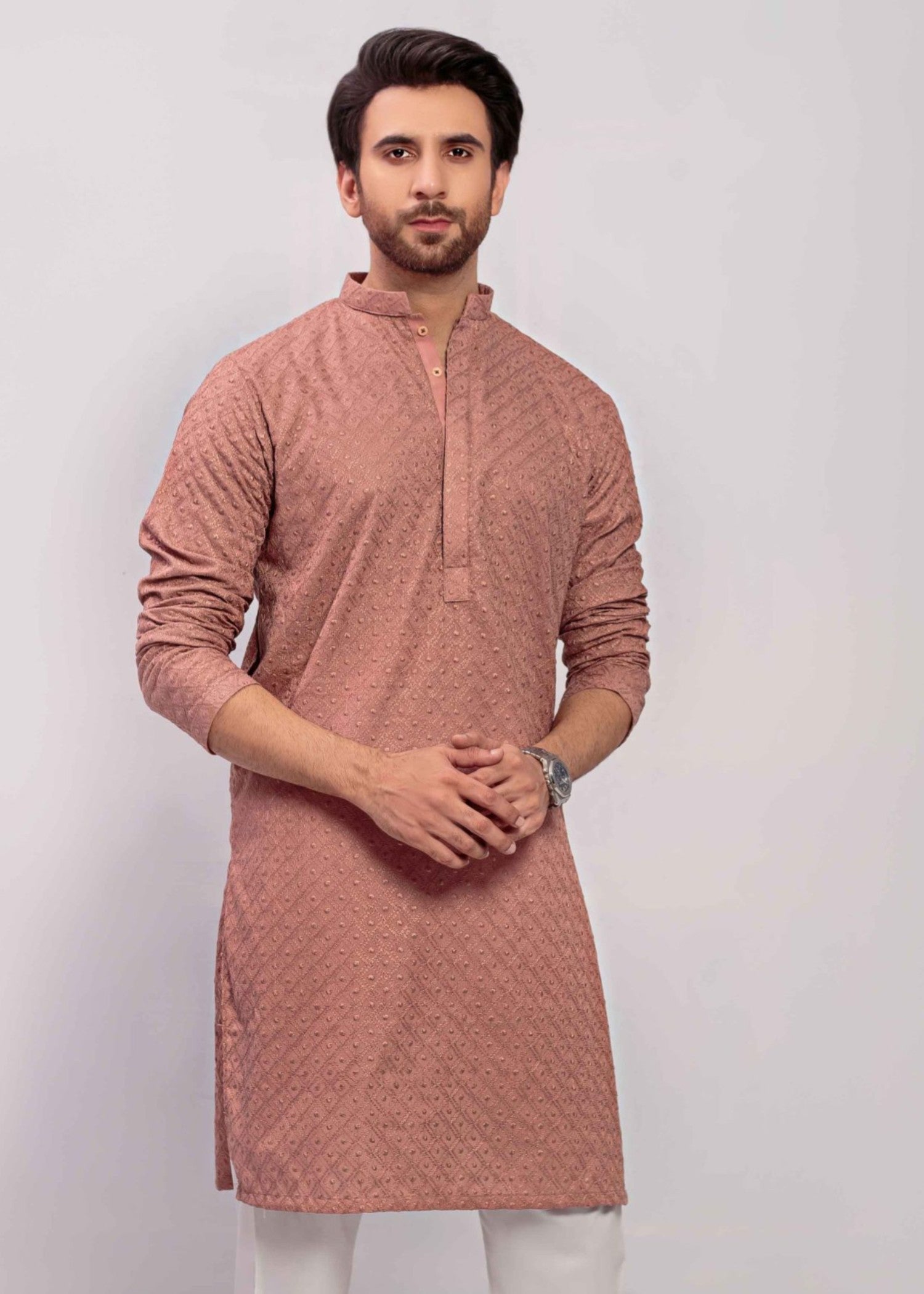 chikankari cotton Kurta in Orchid pink