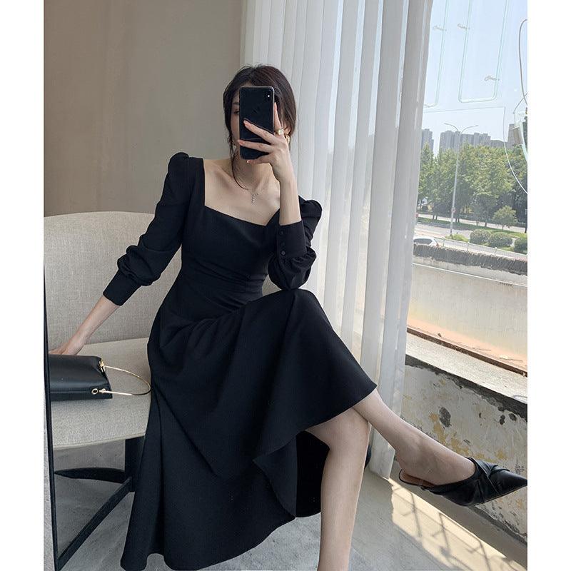 Vintage Hepburn Style Puff Sleeve Waist Slimming Dress for Women
