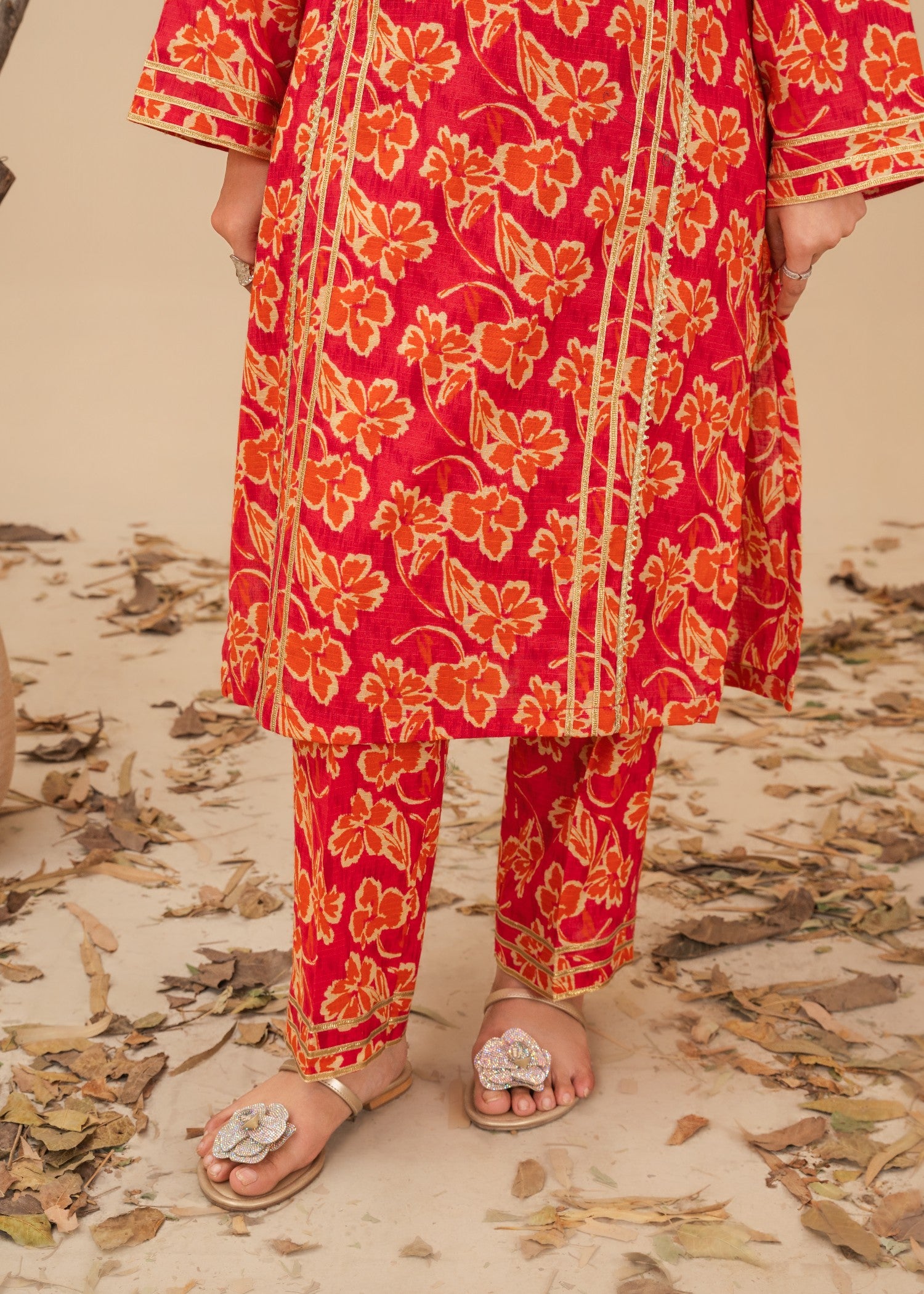 lawn Co Ord Sets in Tomato red, tangerine