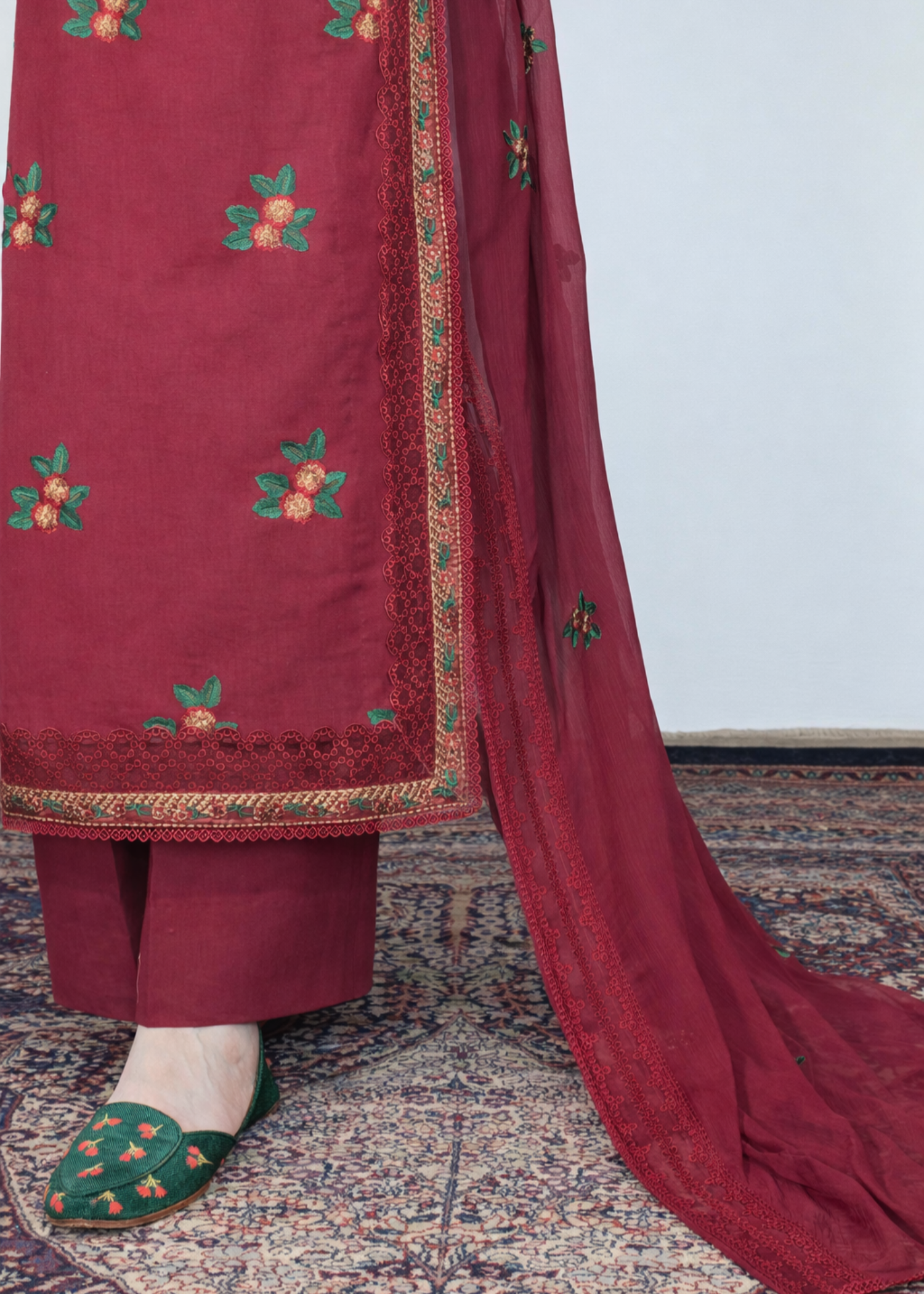 lawn cotton Kurta Set in Maroon