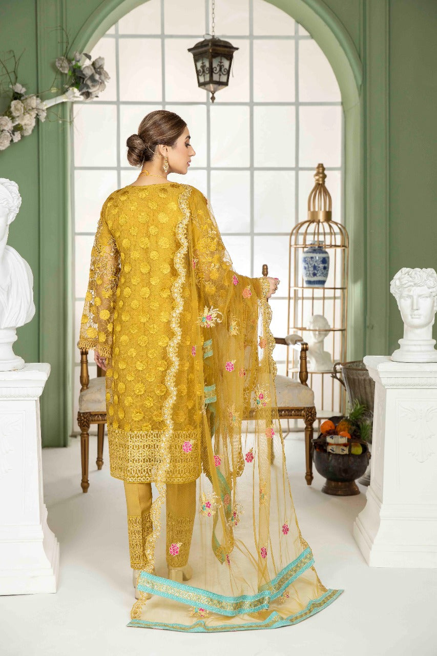 net Kurta Set in Bronze orange
