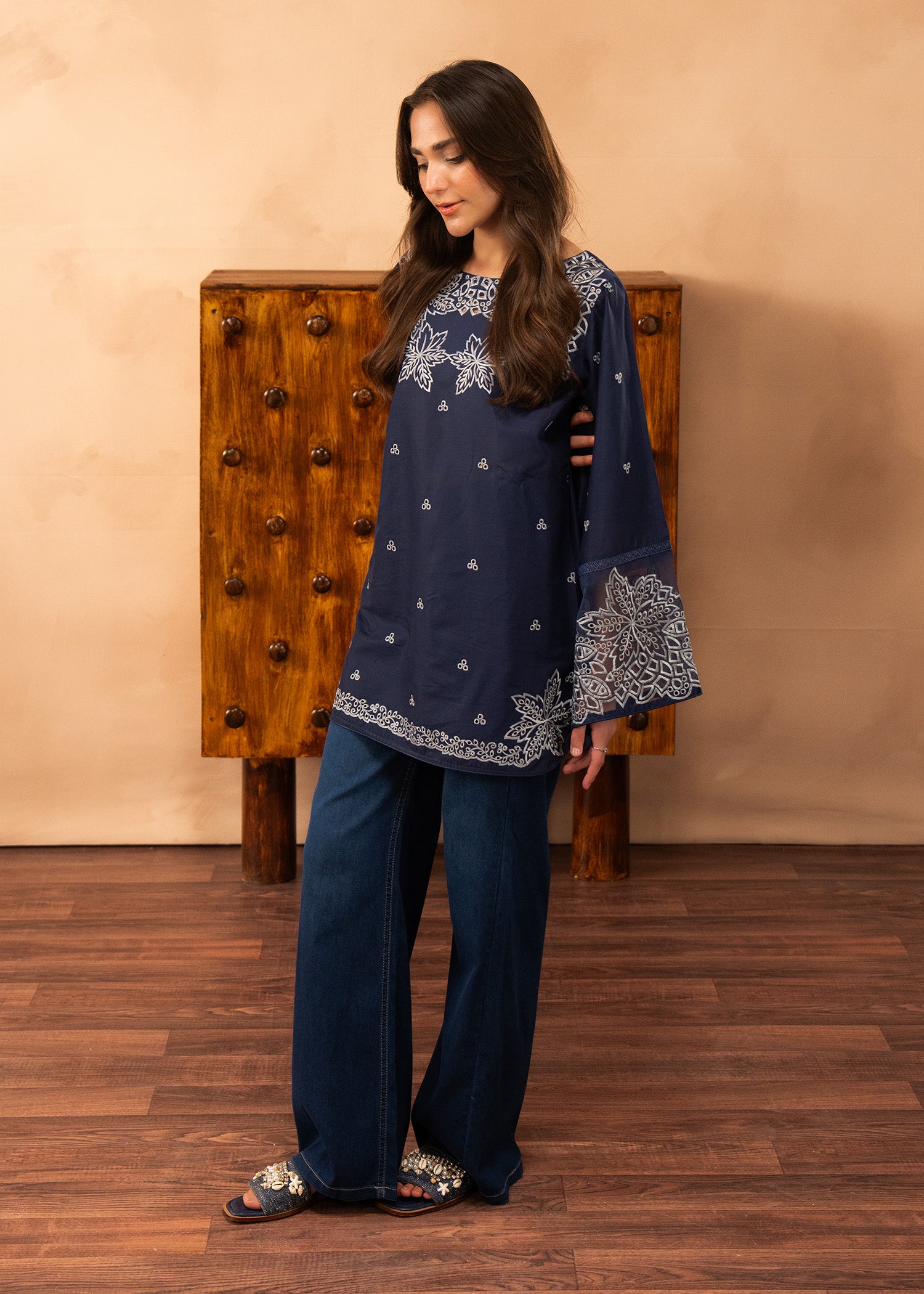 lawn Kurti in Navy blue