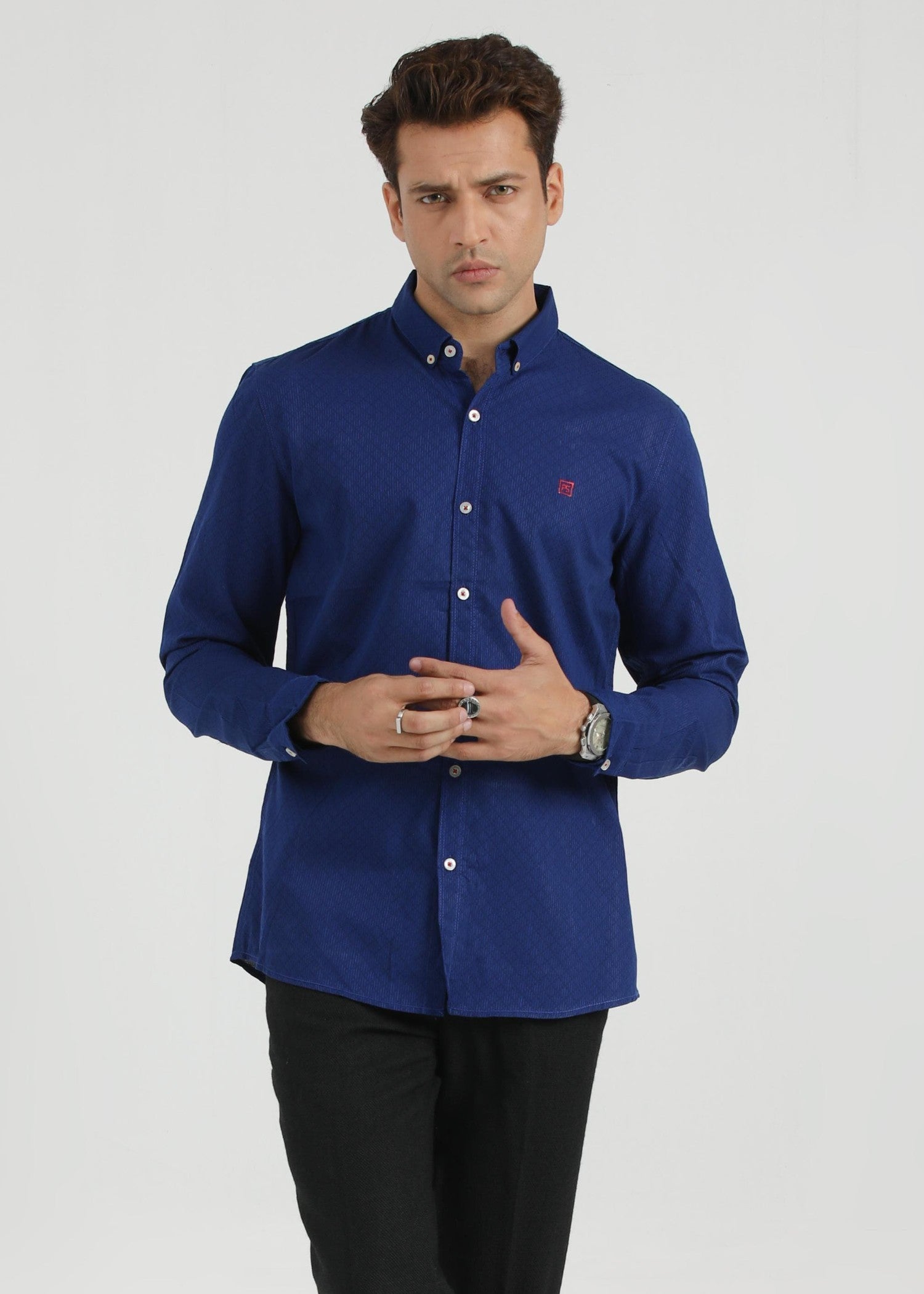 cotton dobby Casual Shirt in Dark blue