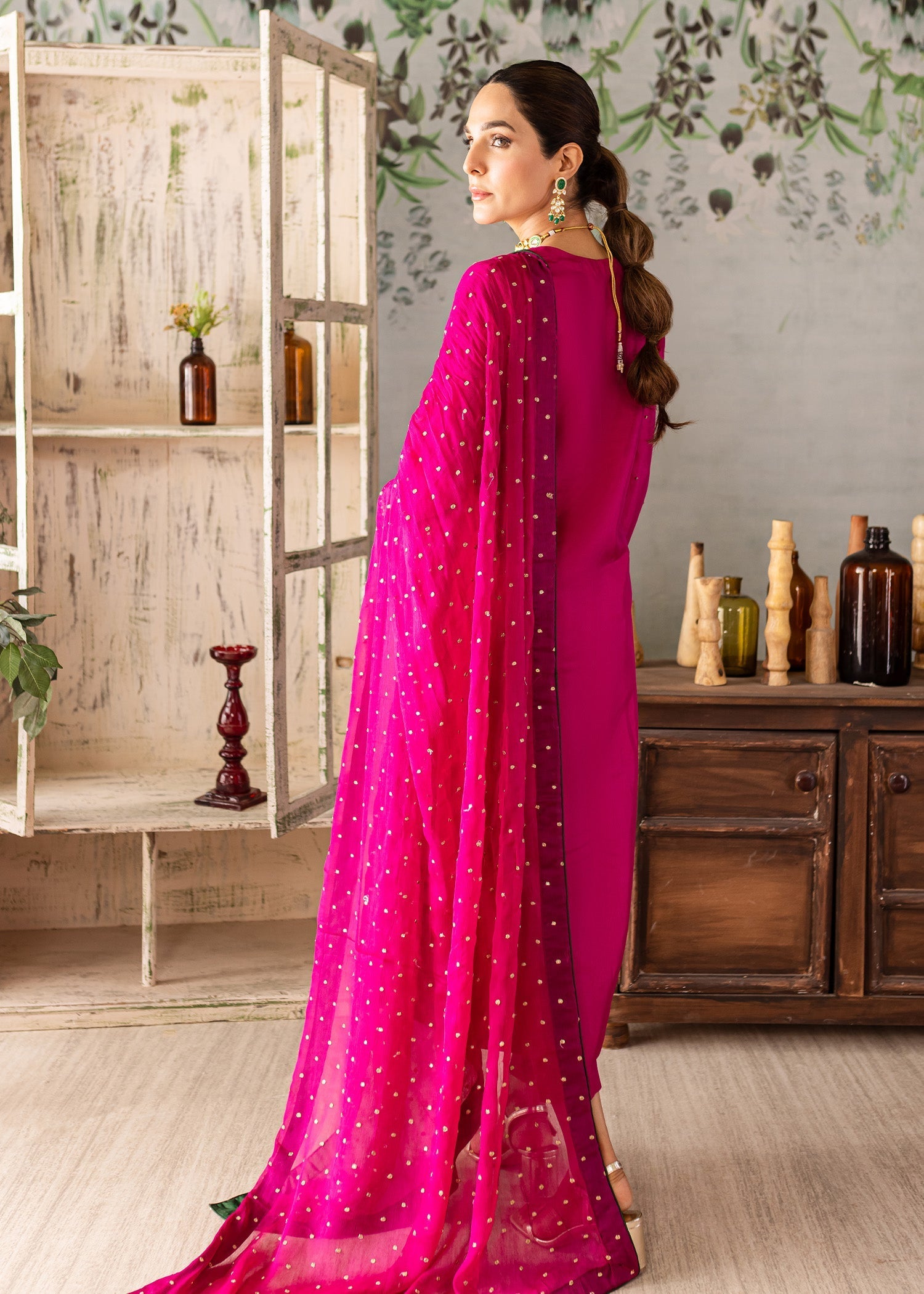 raw silk Kurta Set in Fuchsia