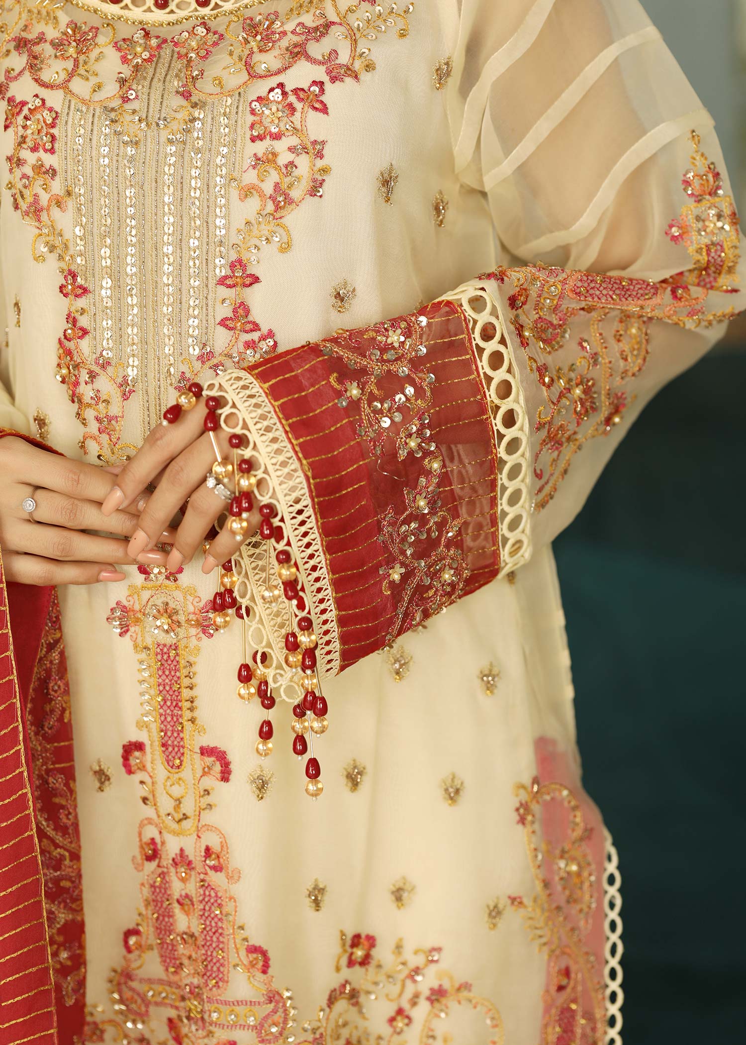organza Unstitched in Ivory