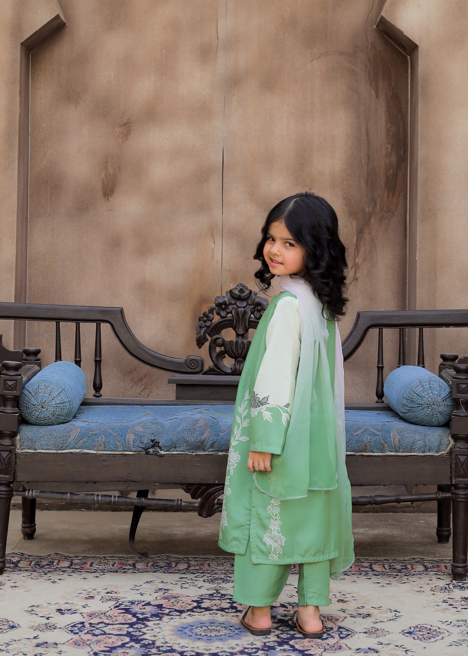 poly lawn Kurta Set in Mint green