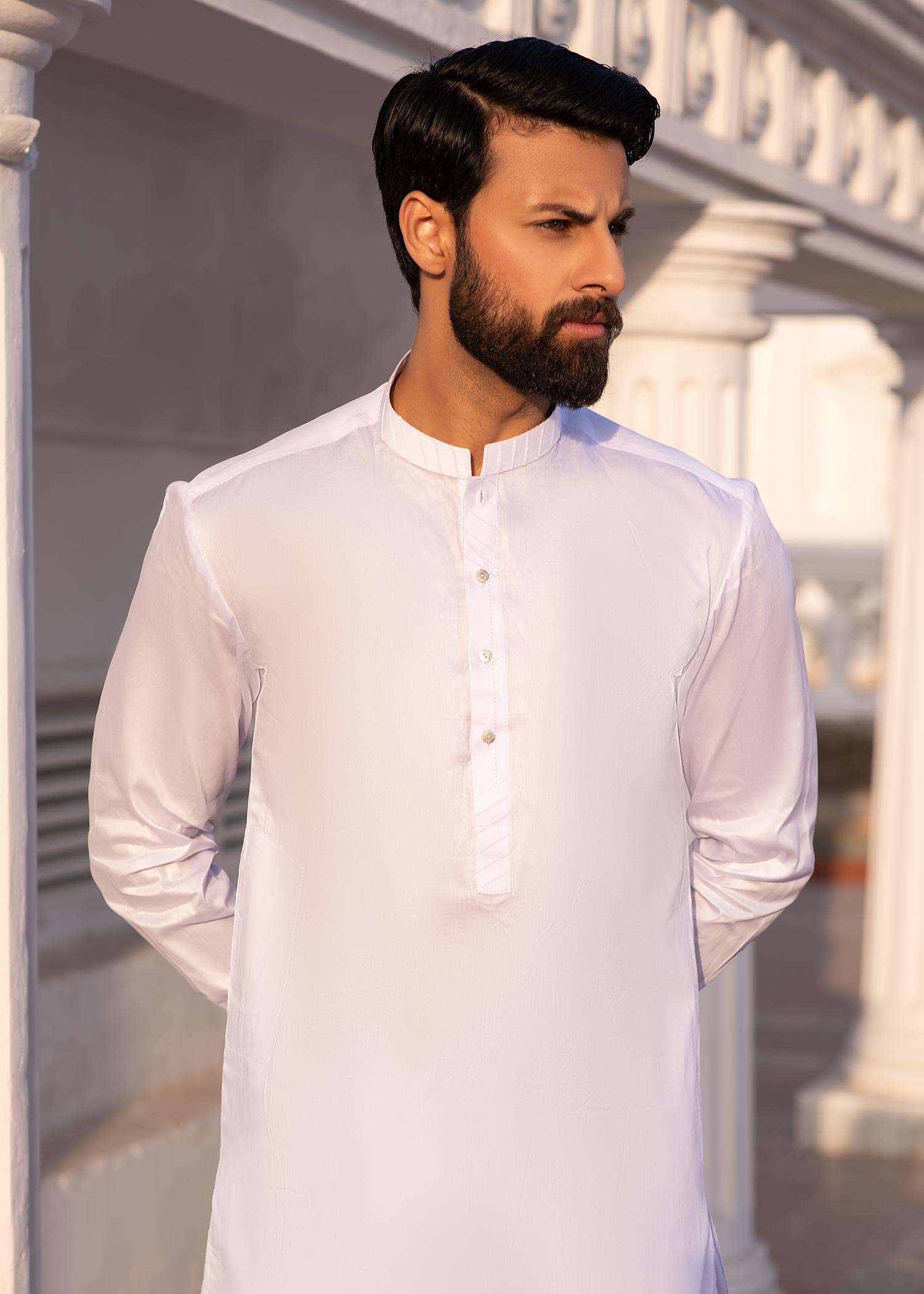 cotton satin Shalwar Kameez in White