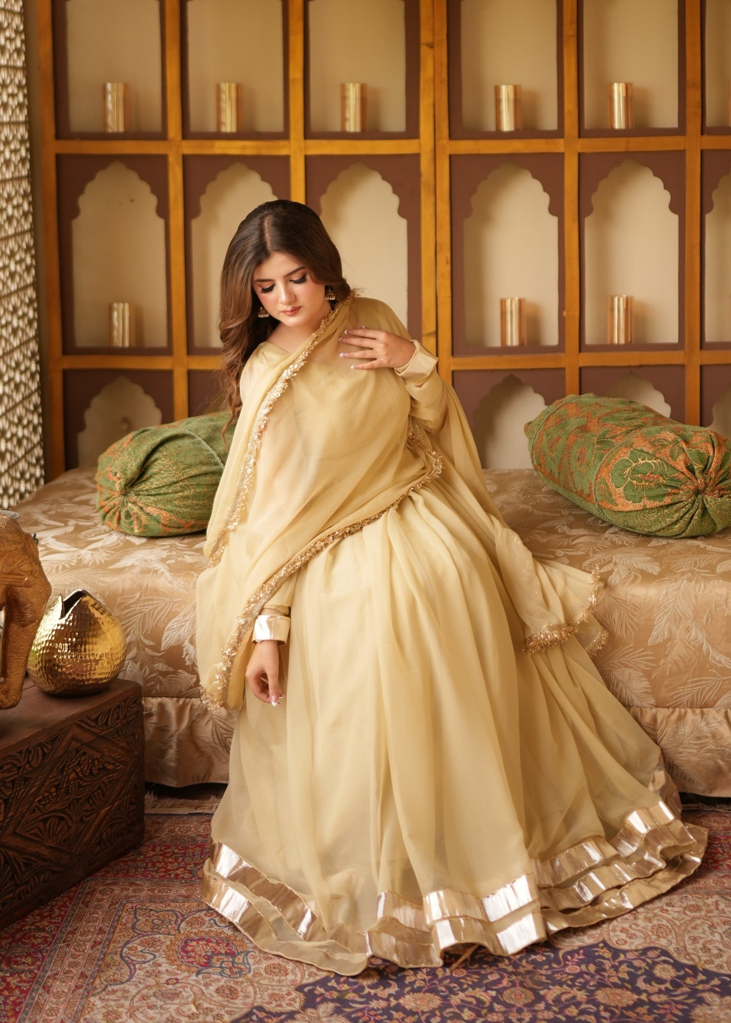 bemberg crinkle chiffon Maxi in Gold