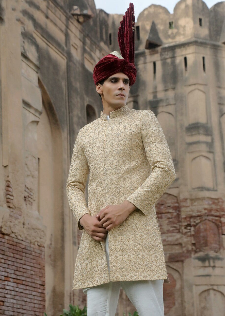 silk Sherwani in Cream