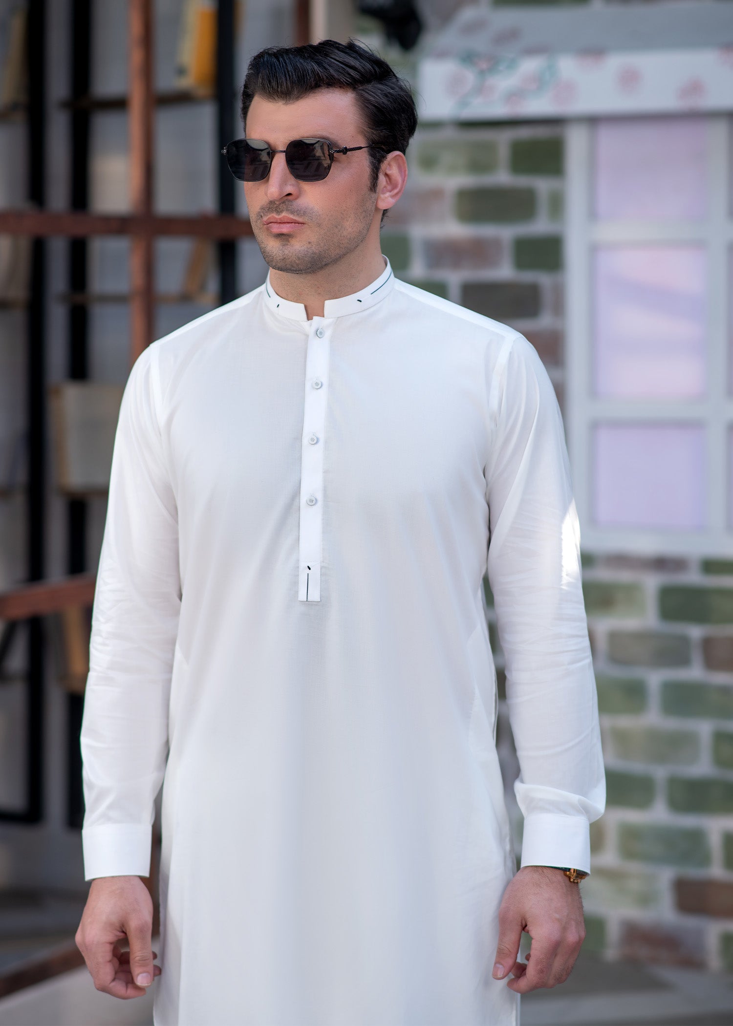 cotton Shalwar Kameez in White by Buraq