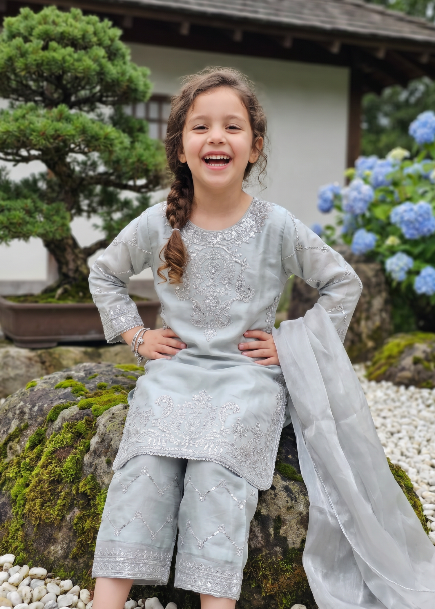tissue silk Kurta Set in Ice blue