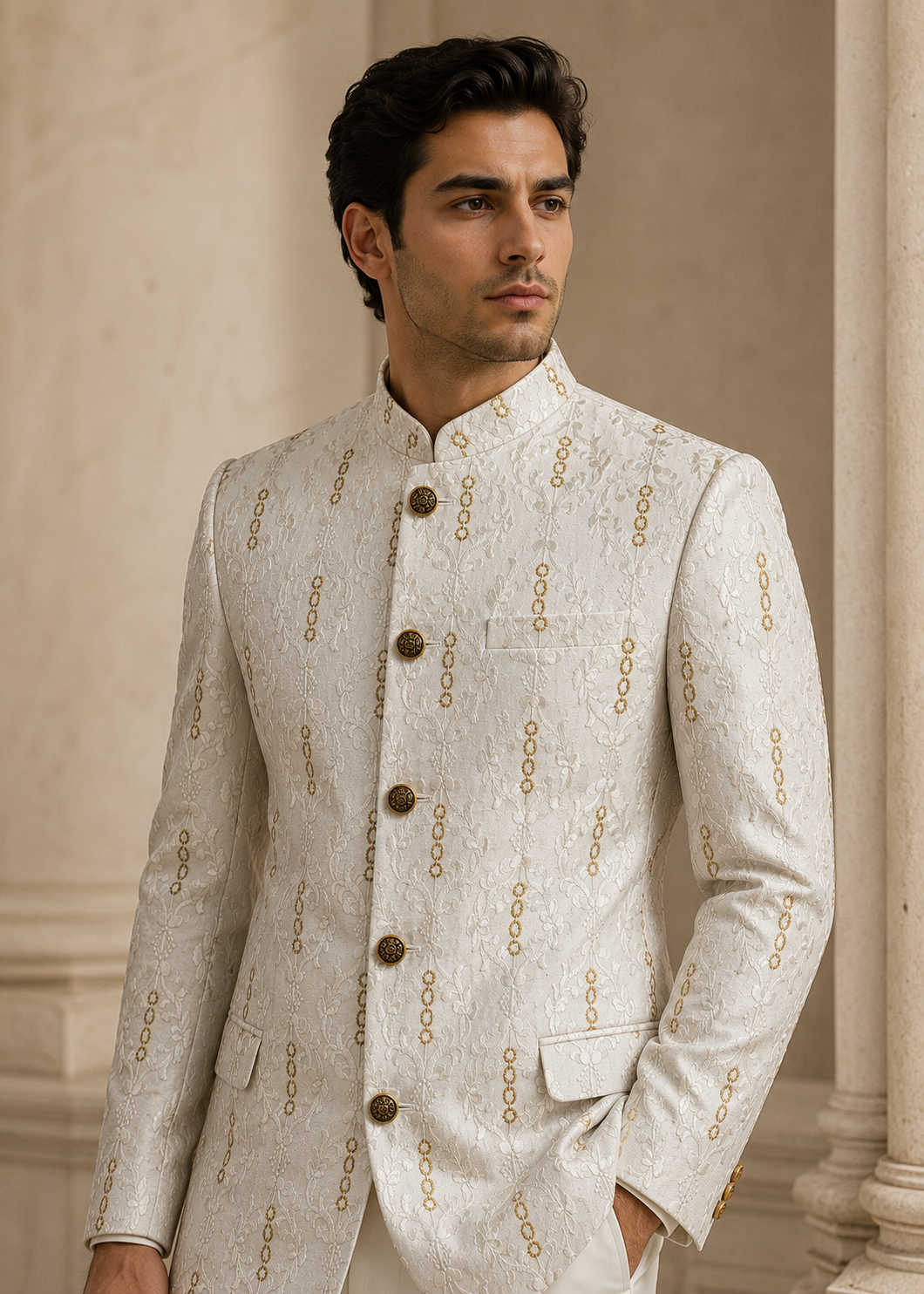 silk Prince Coat in White, gold