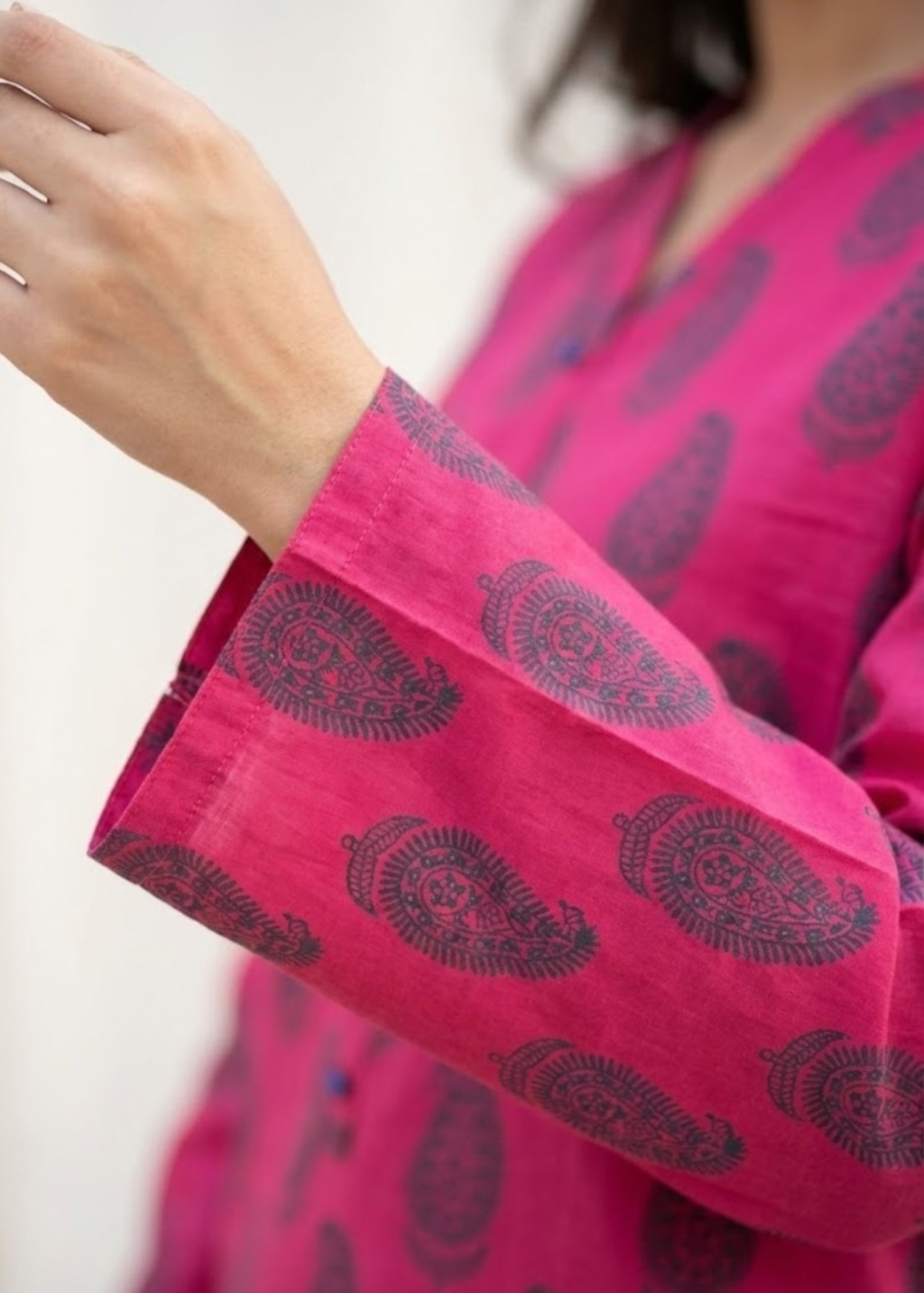 linen Kurta Set in Raspberry pink