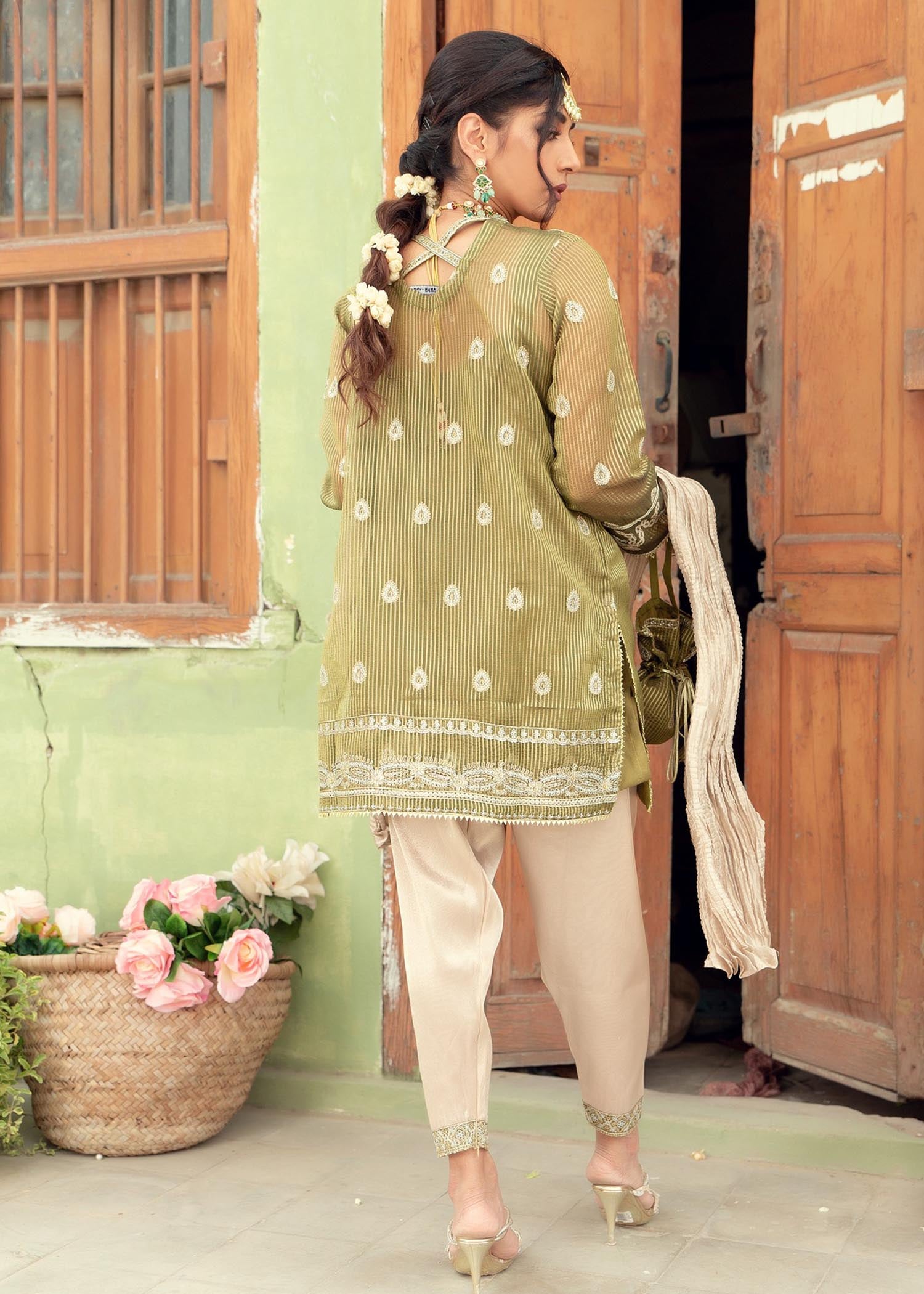tissue Kurta Set in Sage green