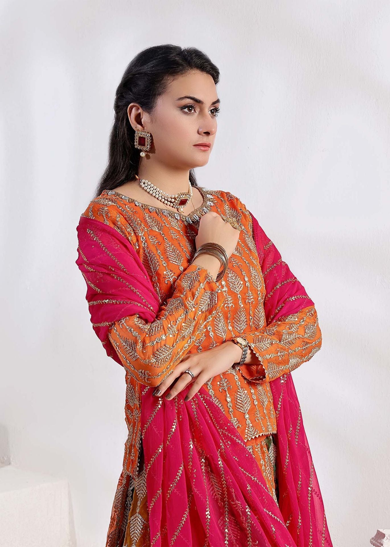 chiffon Lehenga in Orange