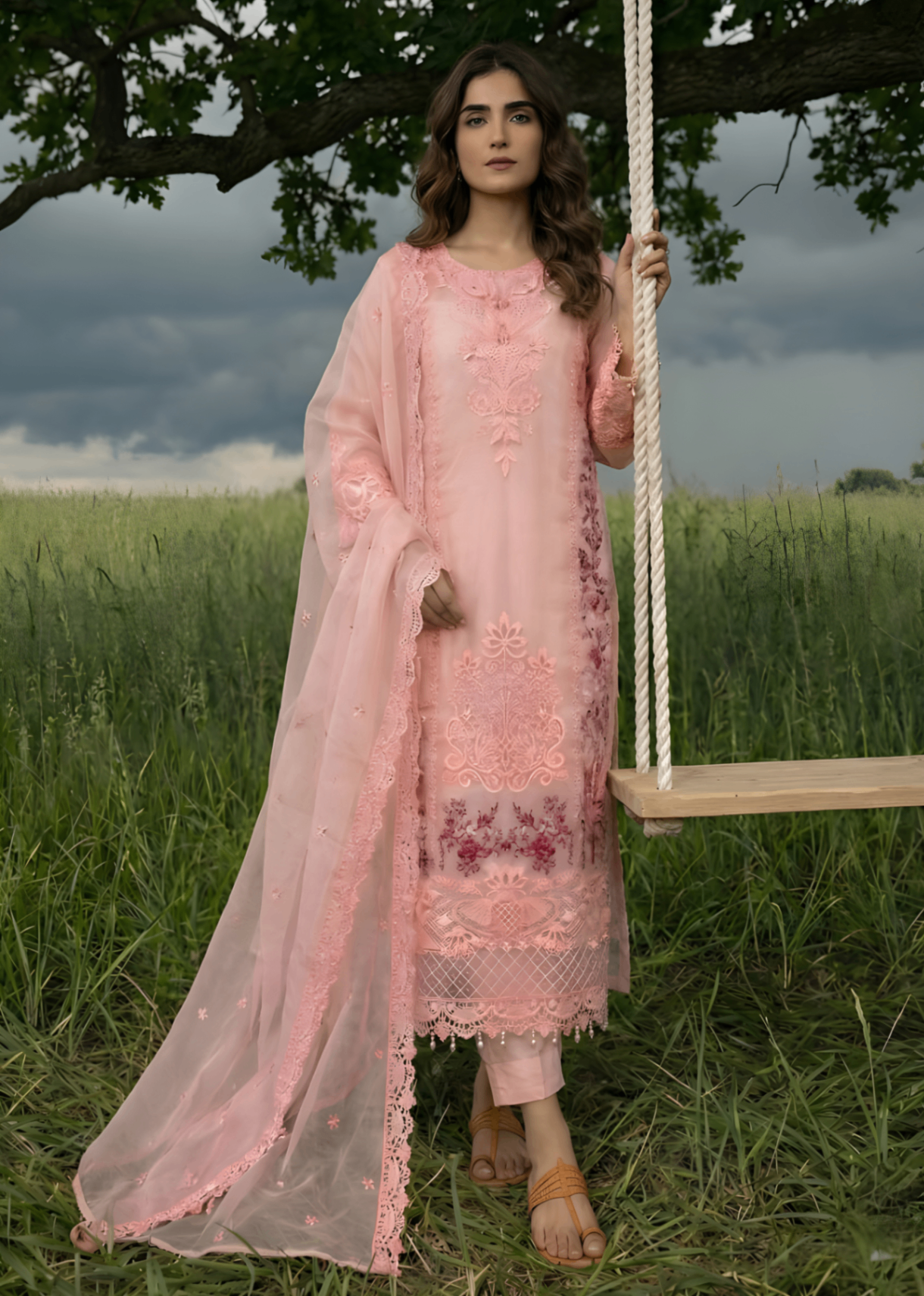 organza Kurta Set in Blush pink