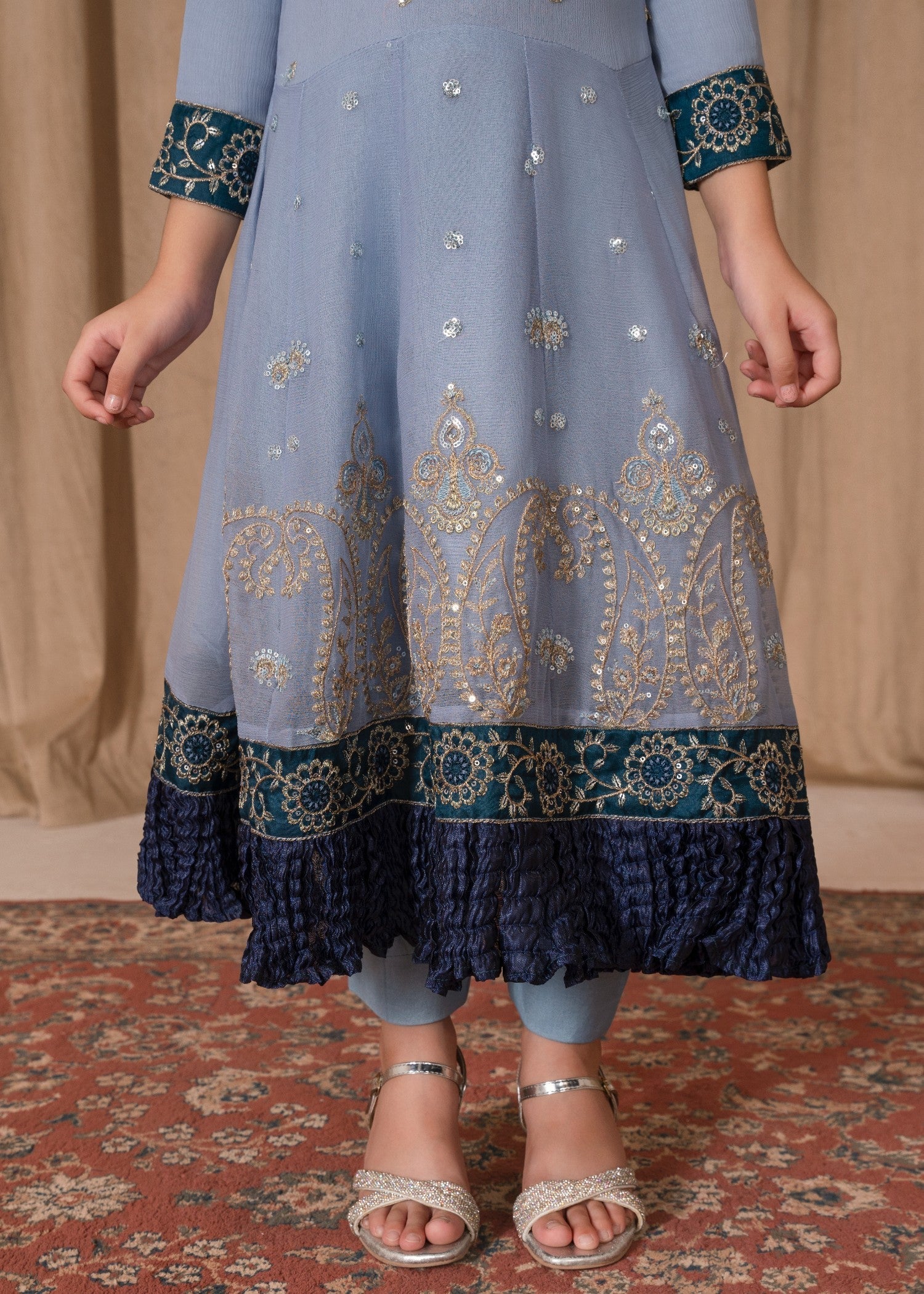 chiffon Pishwas in Ice blue