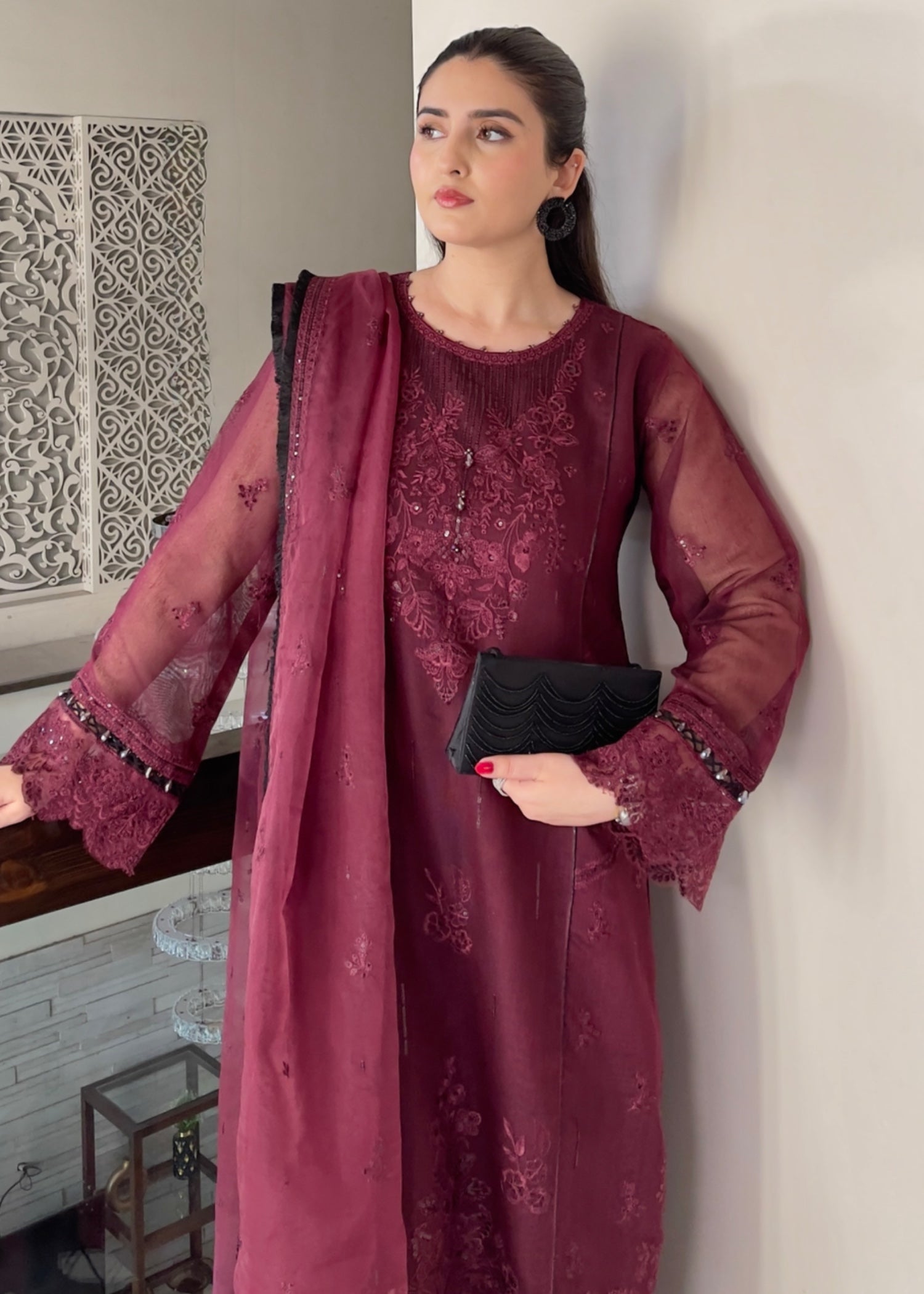 khaddi net Kurta Set in Maroon