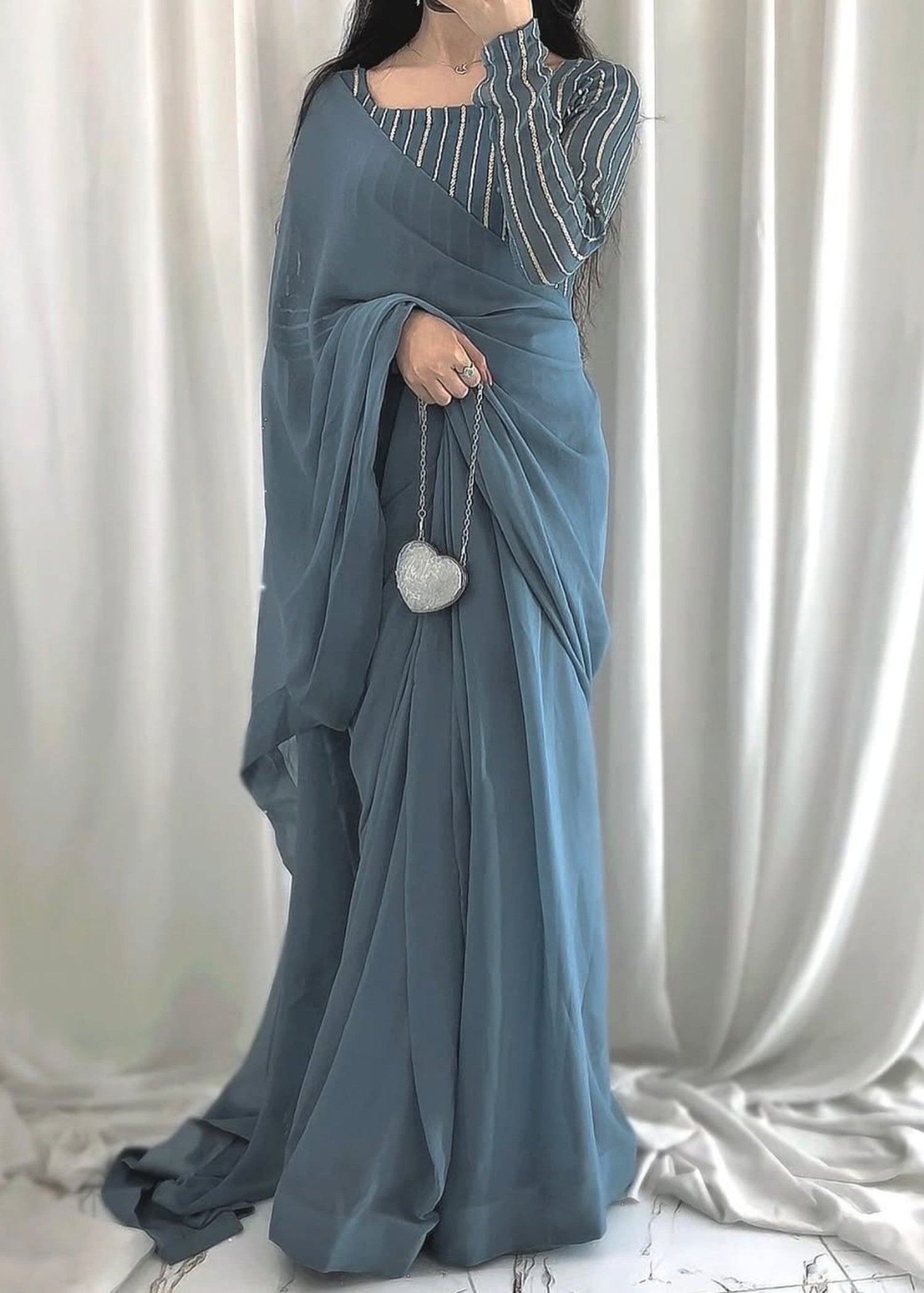 chiffon Saree in Powder blue