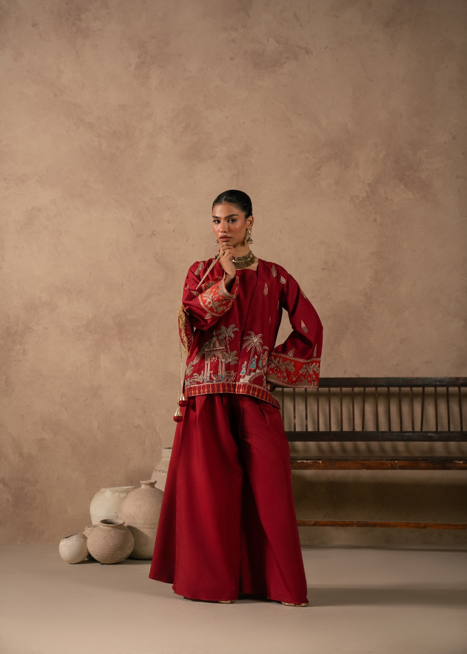 viscose thai silk Jacket in Maroon