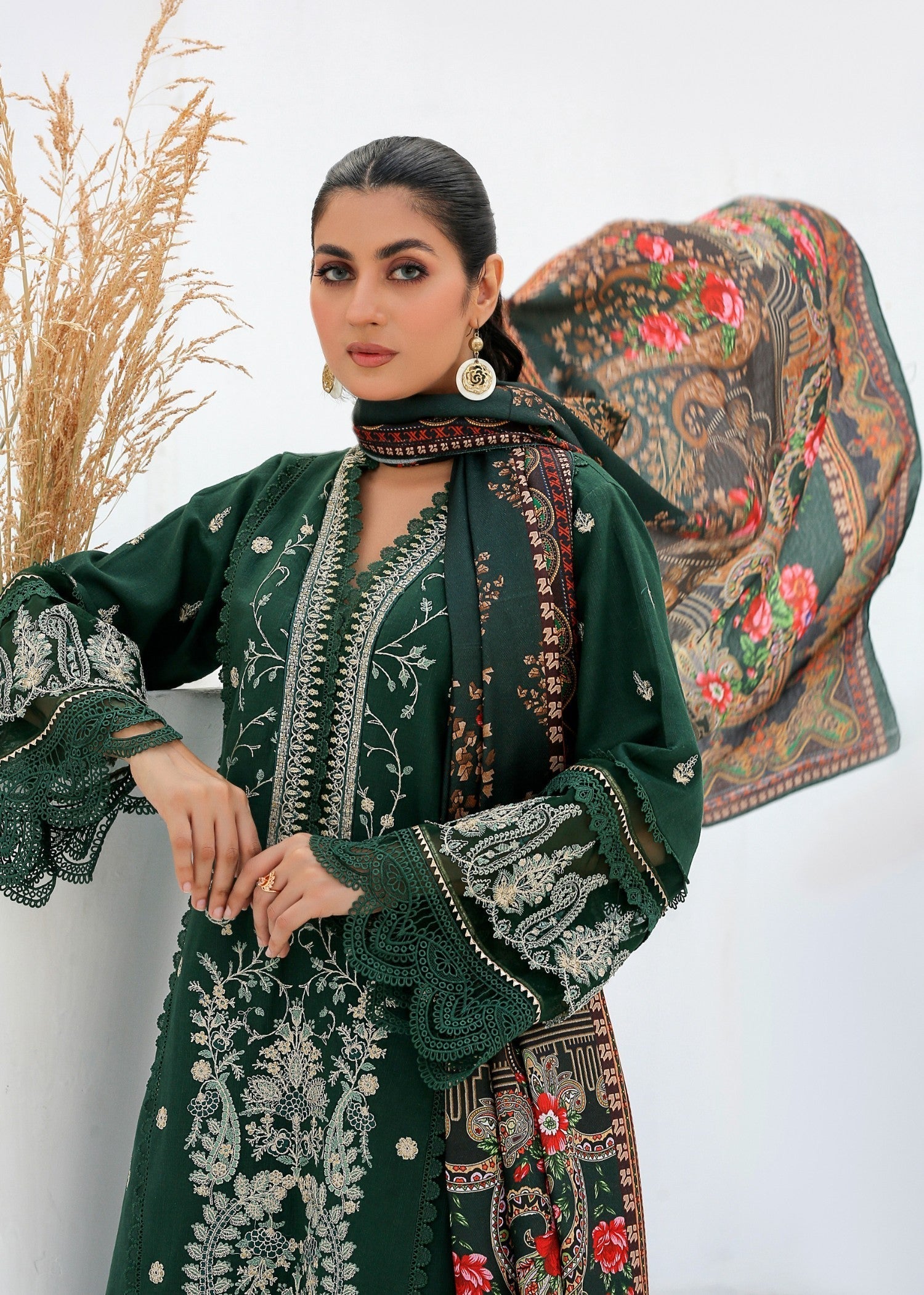 khaddar Kurta Set in Green