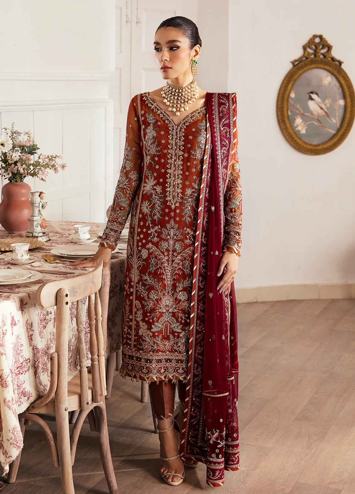 chiffon Kurta Set in Blood red