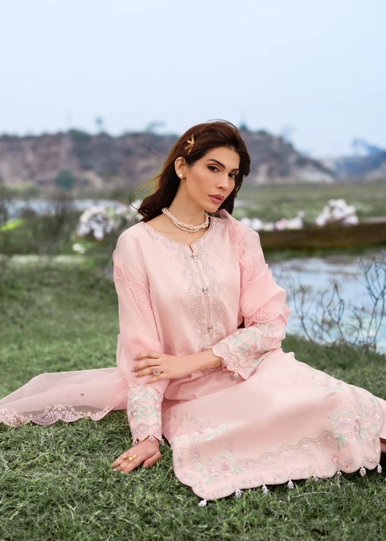 jacquard Kurta Set in Baby pink