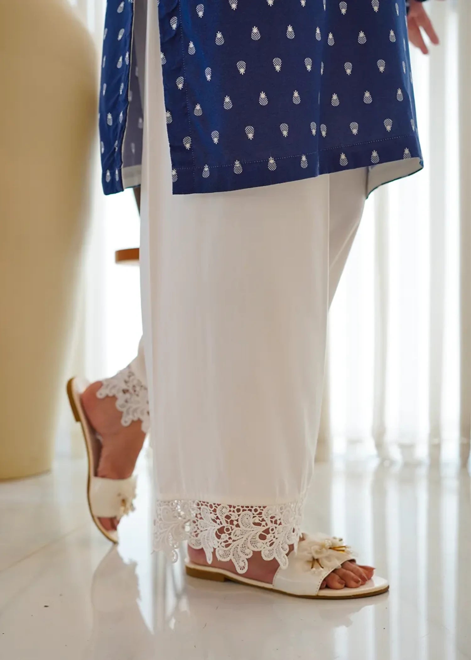 viscose jacquard Kurta Set in Navy blue
